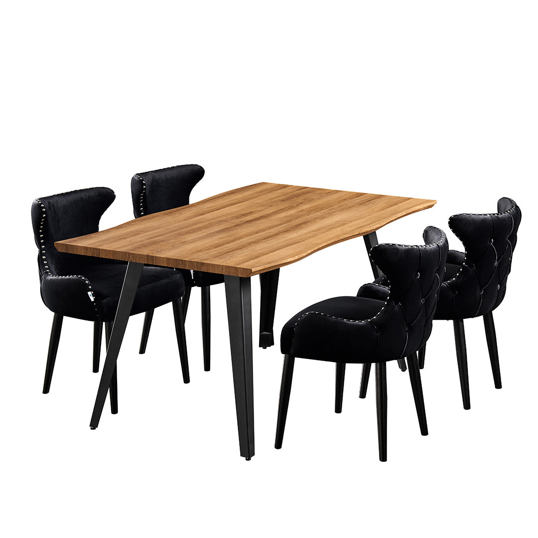 Oxford Rocco LUX 5PCs Dining Set includes an Oak Dining Table and Set of 4 Dining Chairs