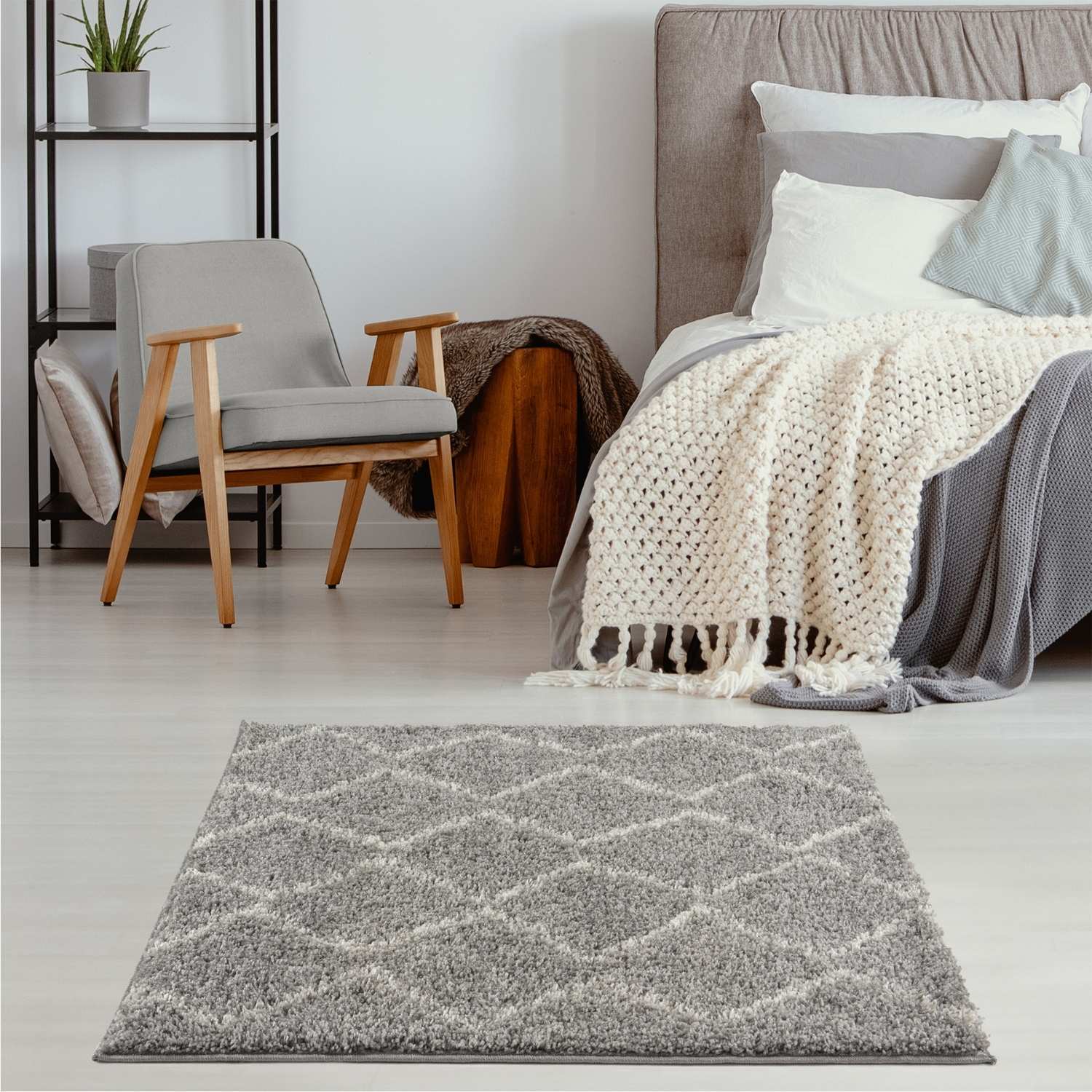 Moroccan Grey Shaggy Rug | 810 - PN Home
