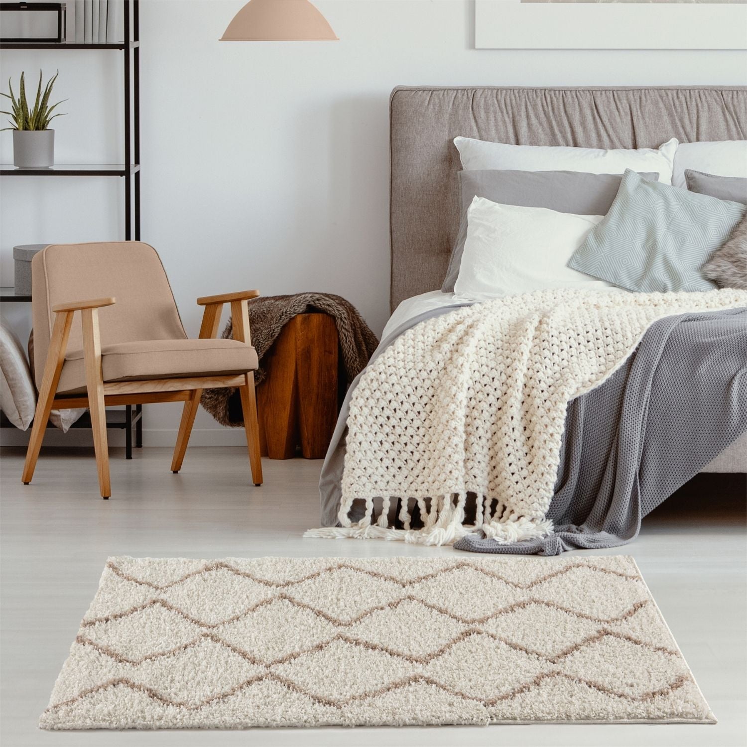 Moroccan Ivory Beige Shaggy Rug | 830 - PN Home