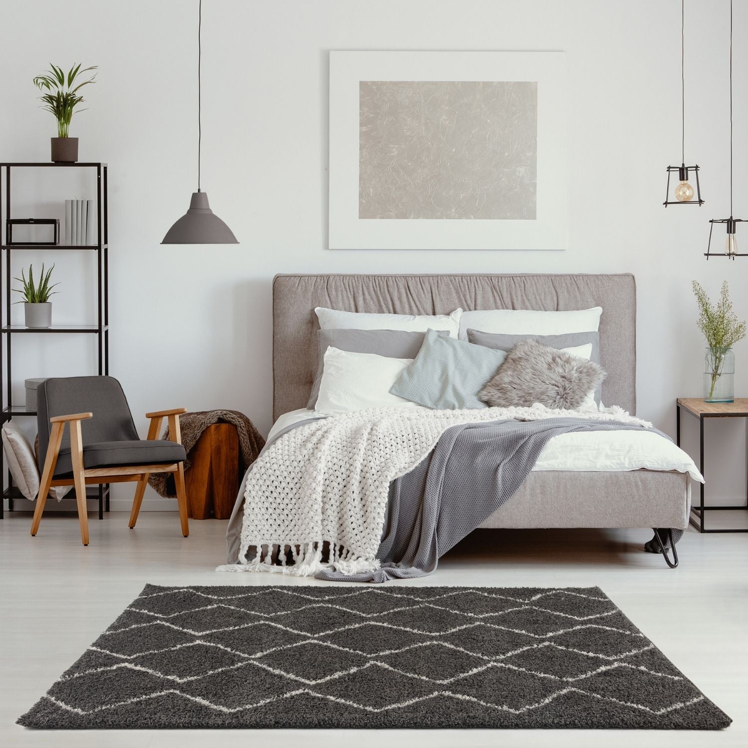 Moroccan Dark Grey Shaggy Rug | 840 - PN Home