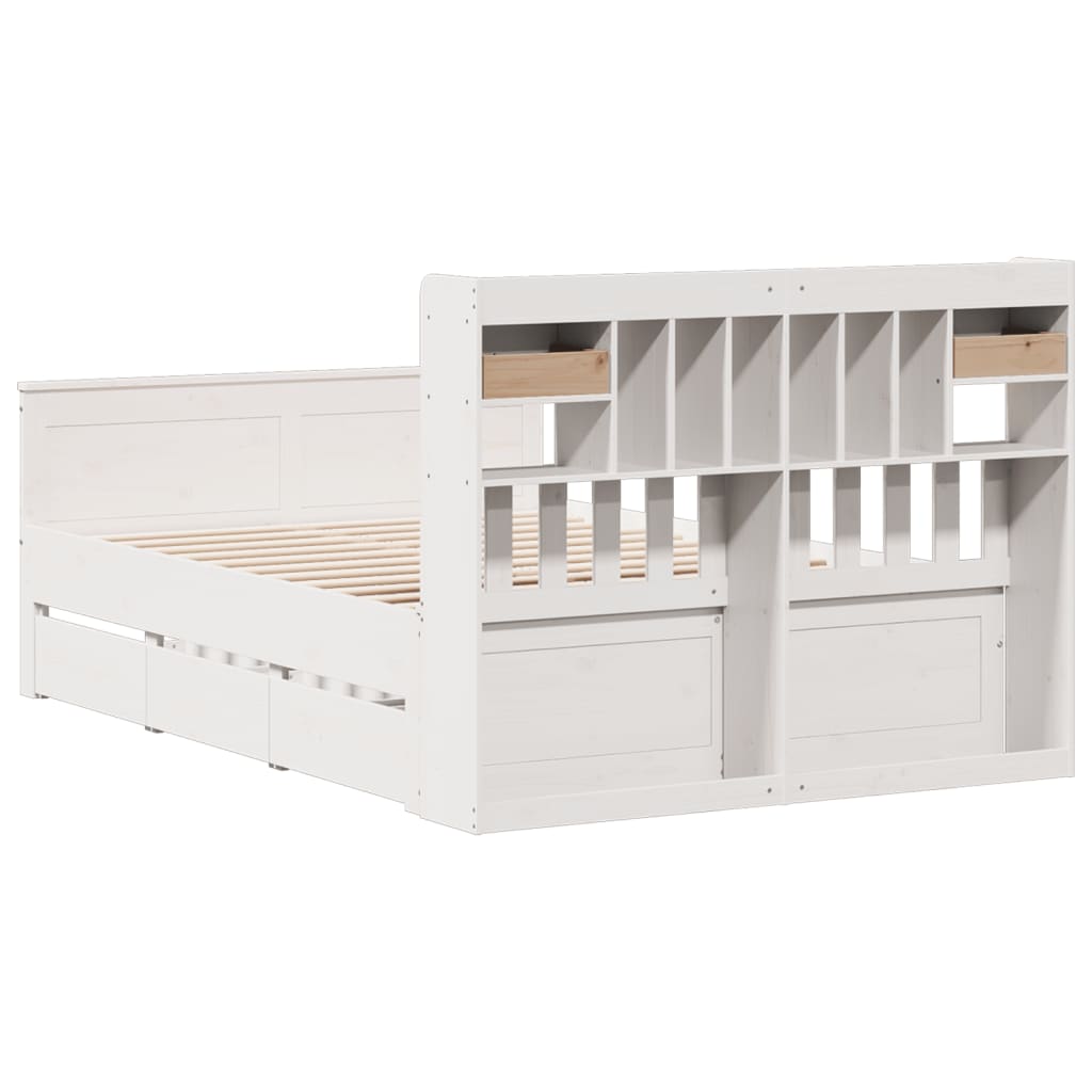 Bookcase Bed without Mattress White 140x190 cm Solid Wood Pine