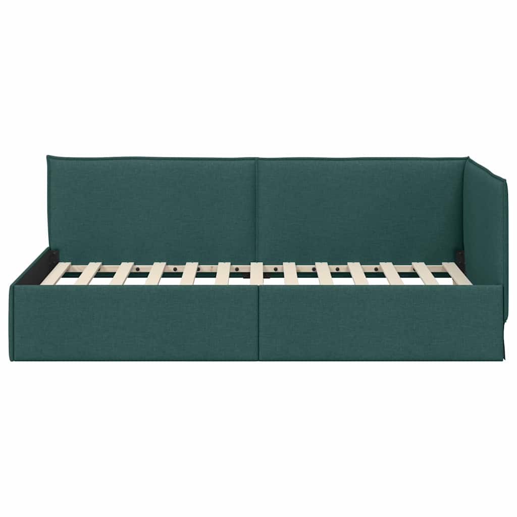 Corner Bed Frame with Headboard Dark green 100 x 200 cm Fabric