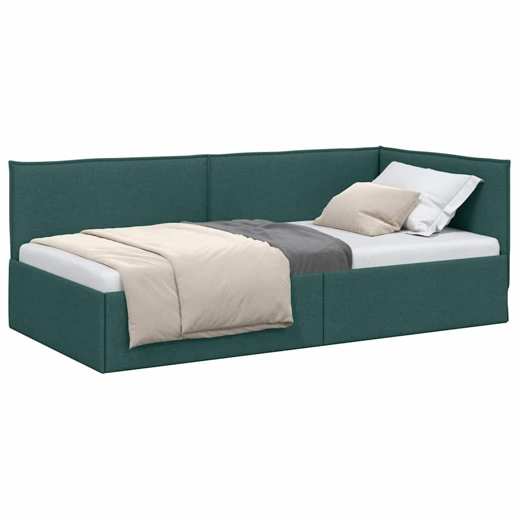 Corner Bed Frame with Headboard Dark green 100 x 200 cm Fabric