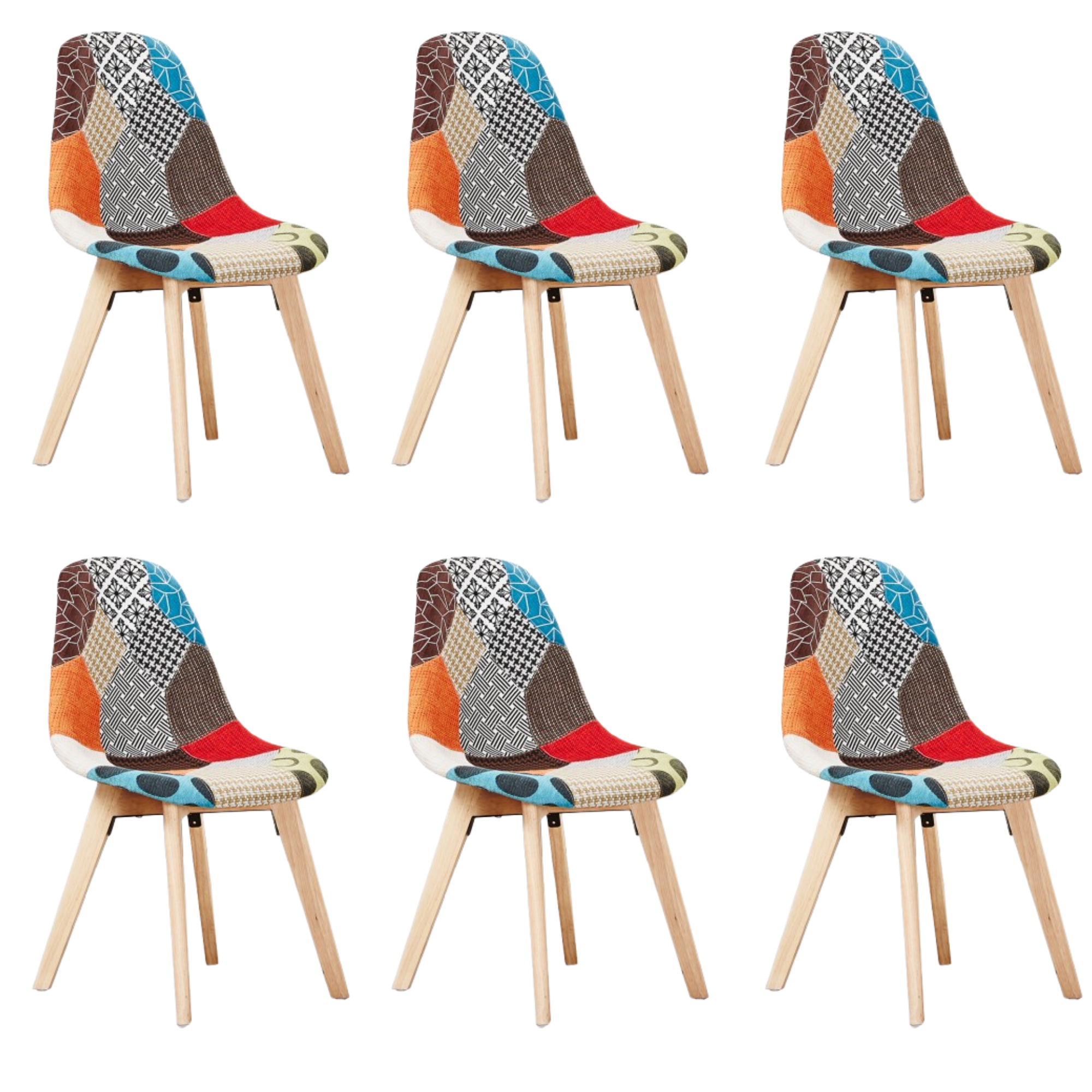 Patchwork Fabric Chair with Wooden Legs - Multicoloured