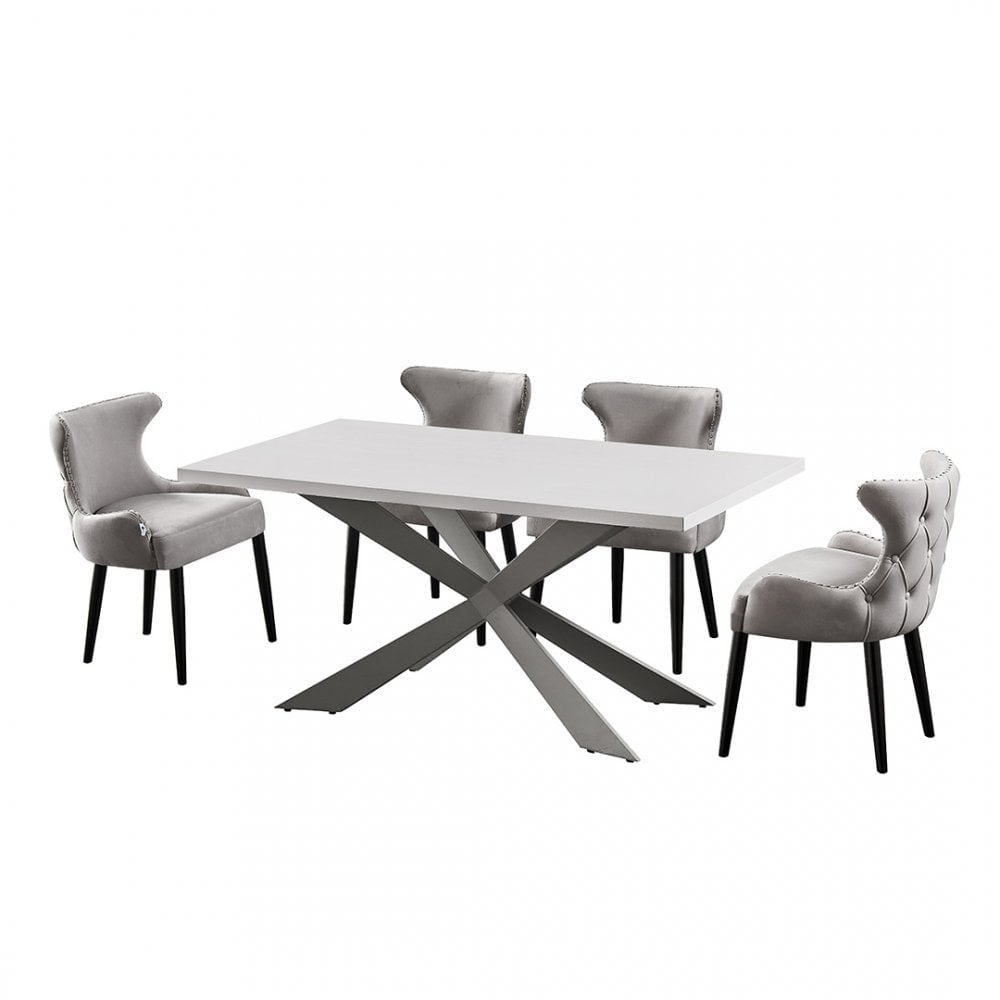 Oxford Duke LUX Dining Set, a Table and Chairs Set of 4, White