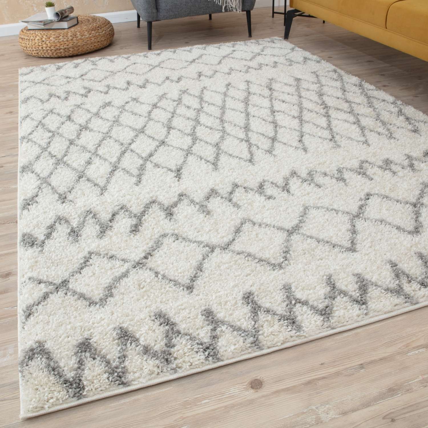 Moroccan Ivory Grey Shaggy Rug | 900 - PN Home