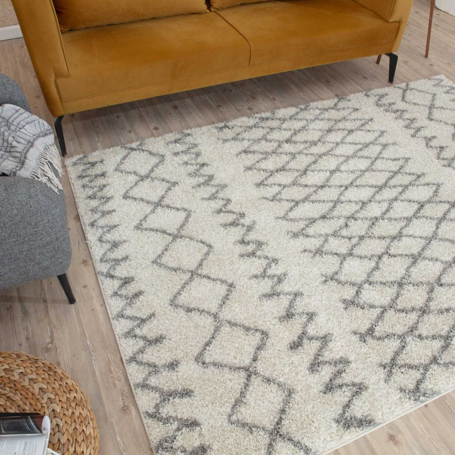 Moroccan Ivory Grey Shaggy Rug | 900 - PN Home