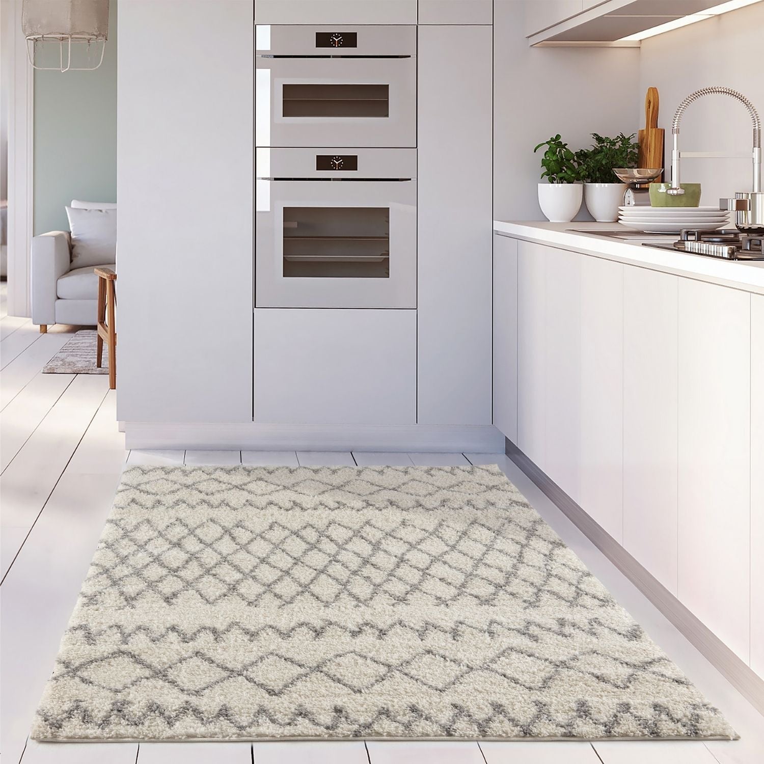 Moroccan Ivory Grey Shaggy Rug | 900 - PN Home