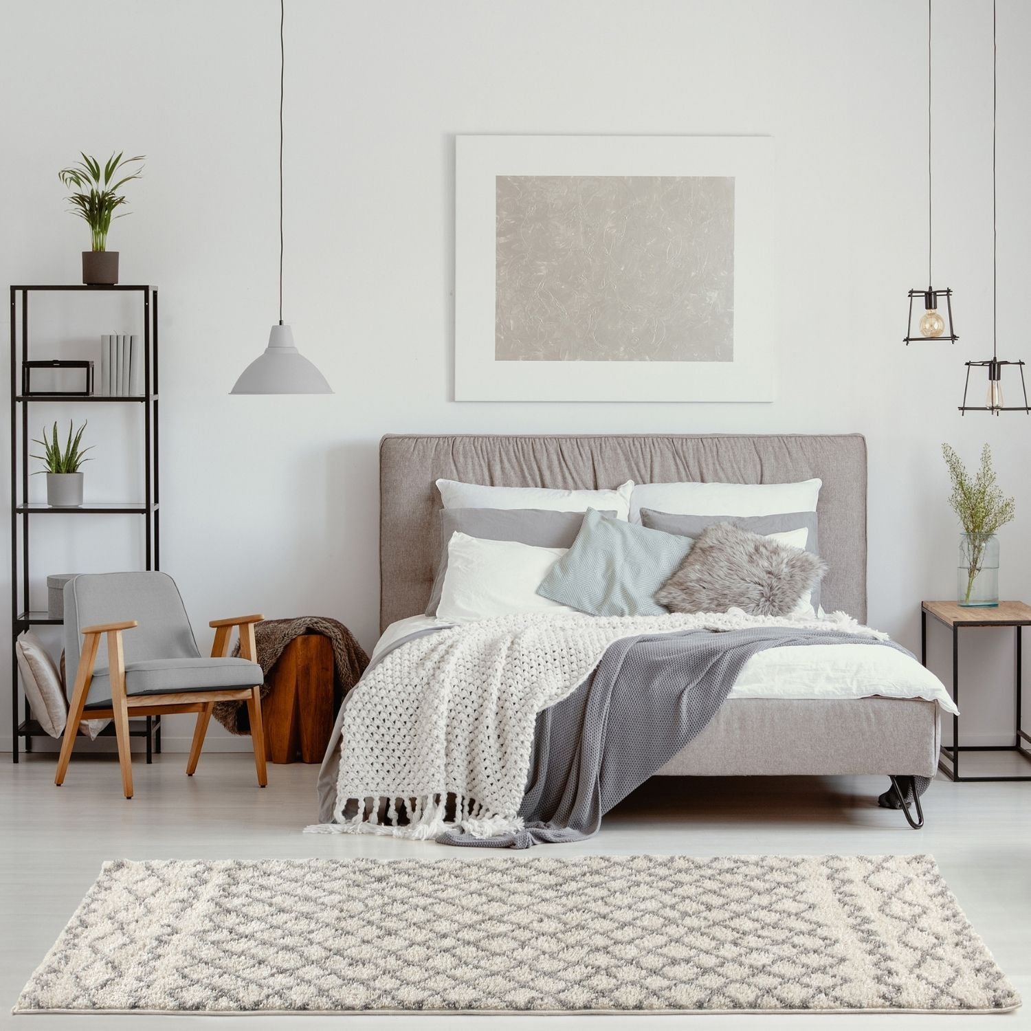 Moroccan Ivory Grey Shaggy Rug | 900 - PN Home