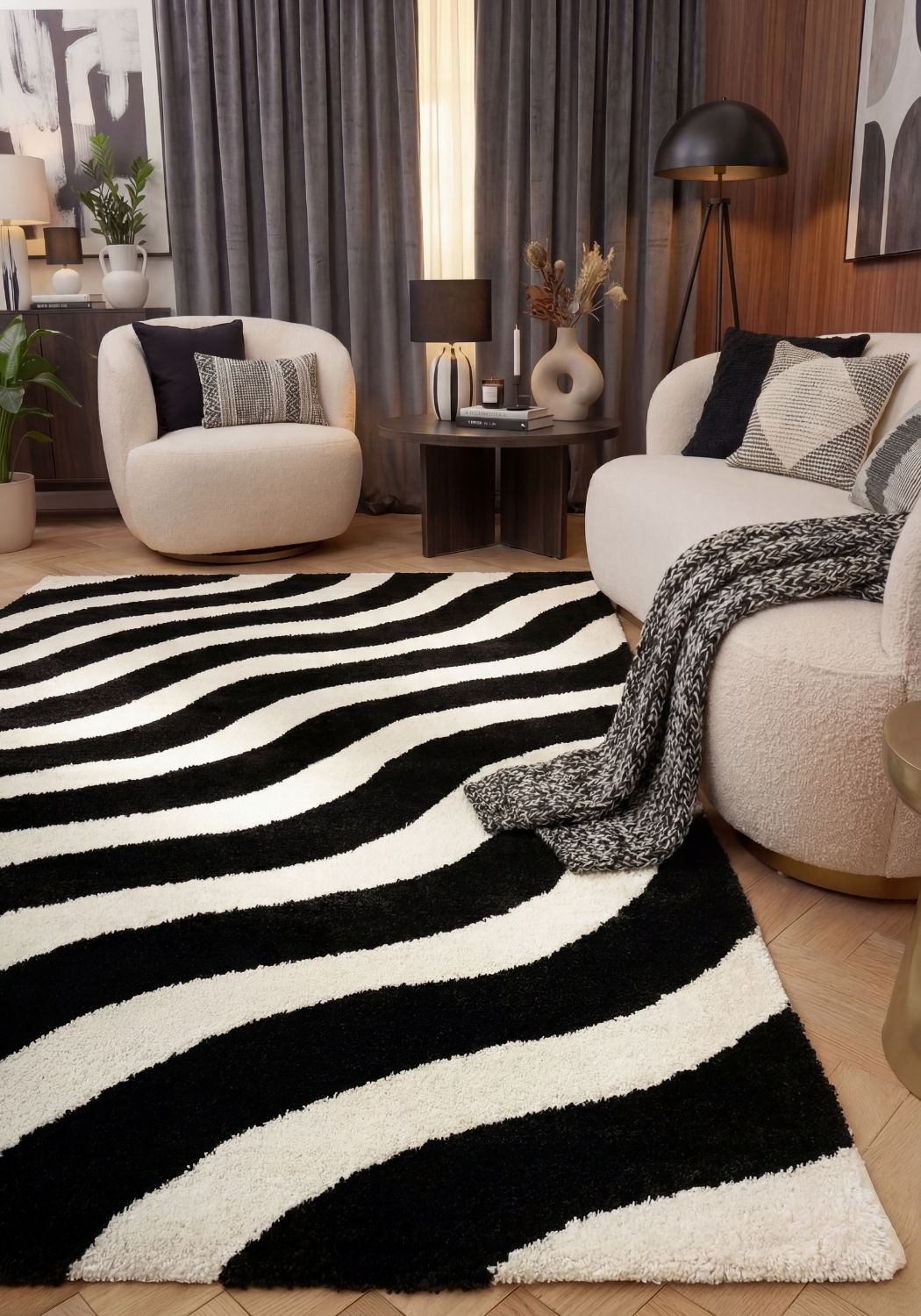 Joli Wave Black & White Rug - PN Home