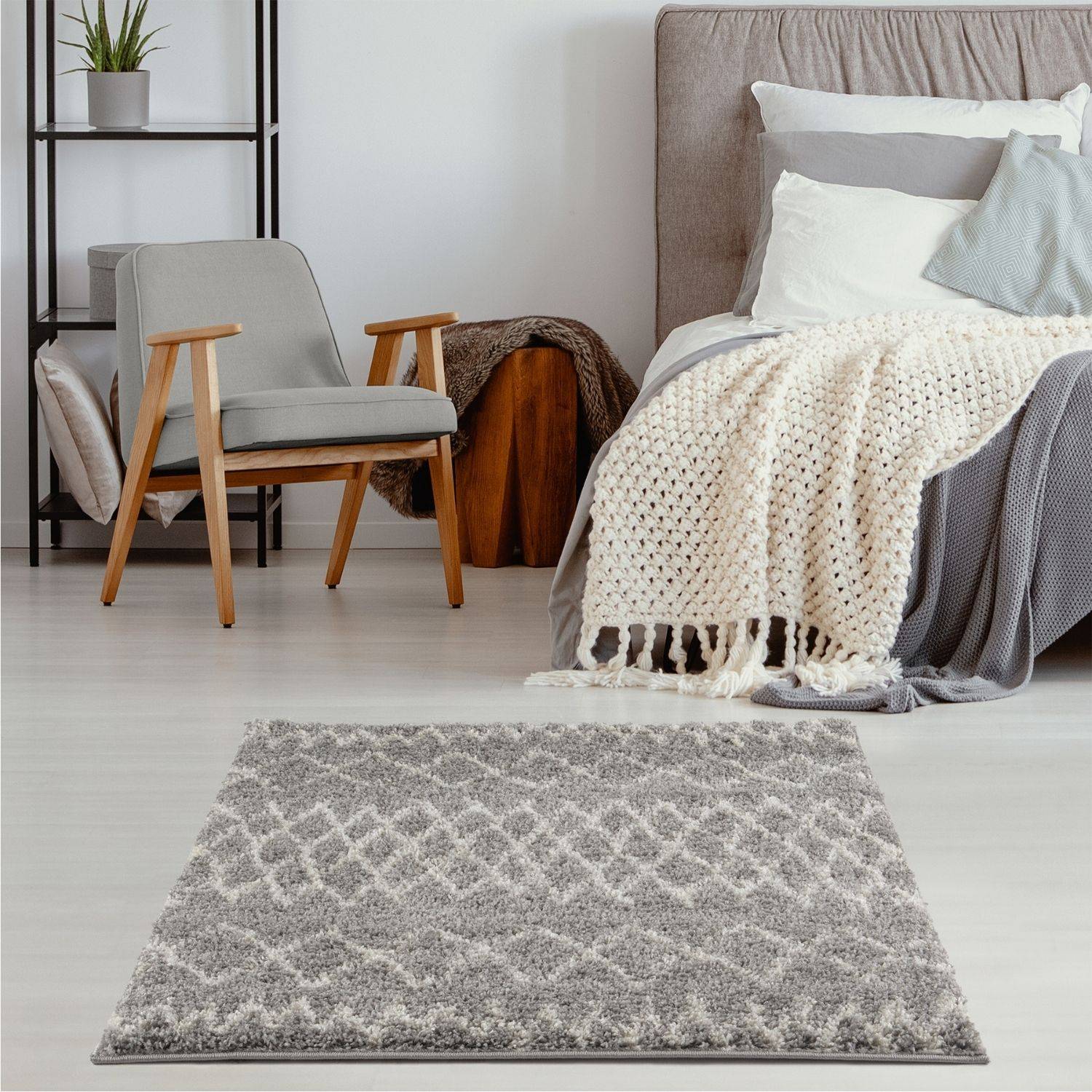 Moroccan Grey Shaggy Rug | 910 - PN Home