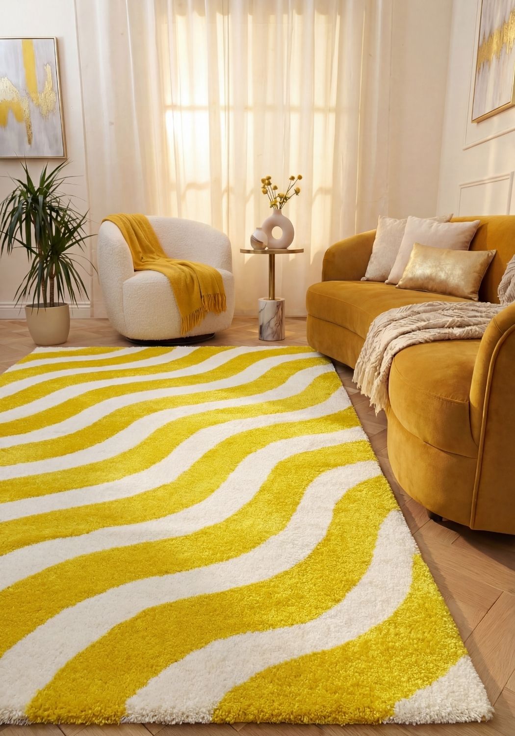 Joli Wave Yellow & White Rug - PN Home
