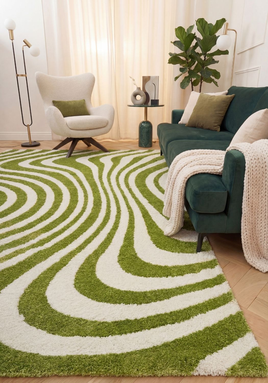 Joli Striped Green & White Rug - PN Home