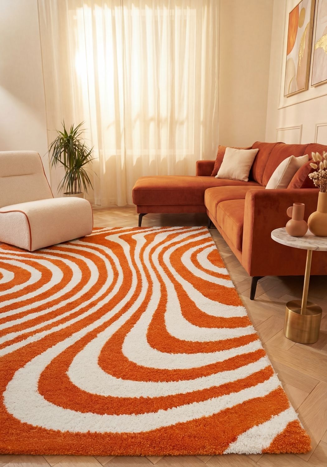 Joli Striped Orange & White Rug - PN Home