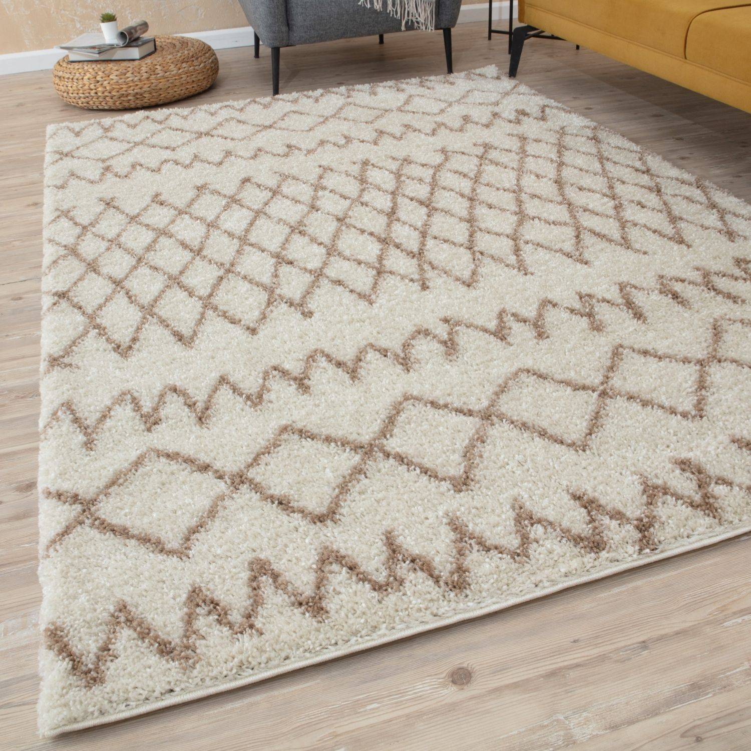 Moroccan Ivory Beige Shaggy Rug | 930 - PN Home