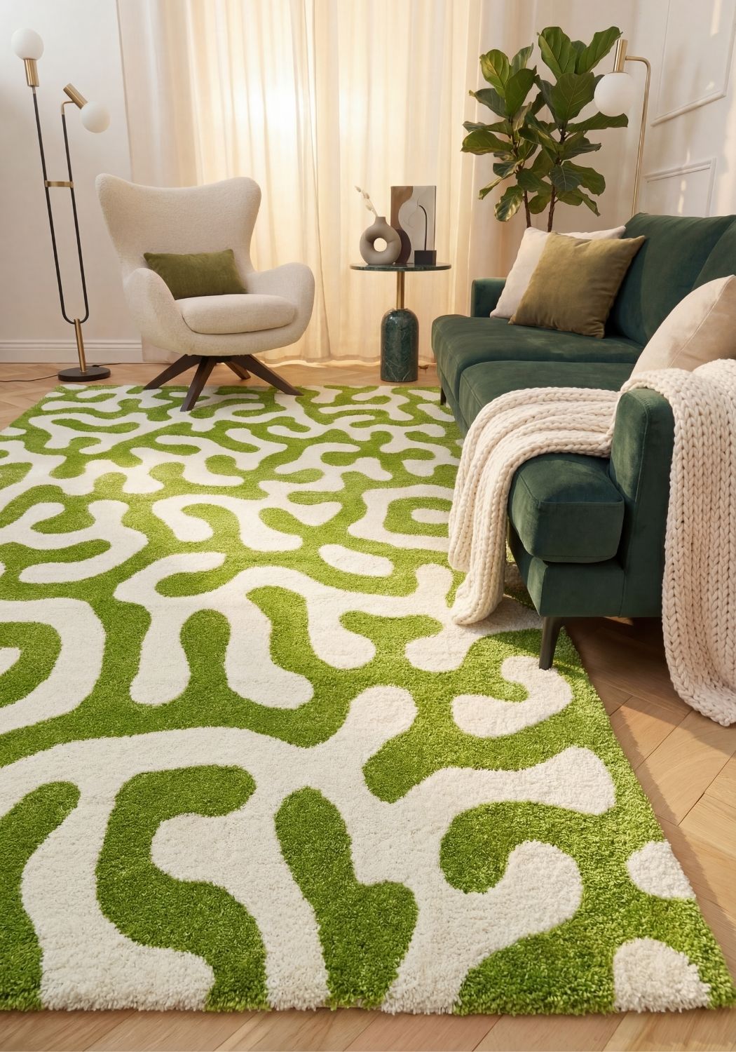 Joli Doodle Green & White Rug - PN Home