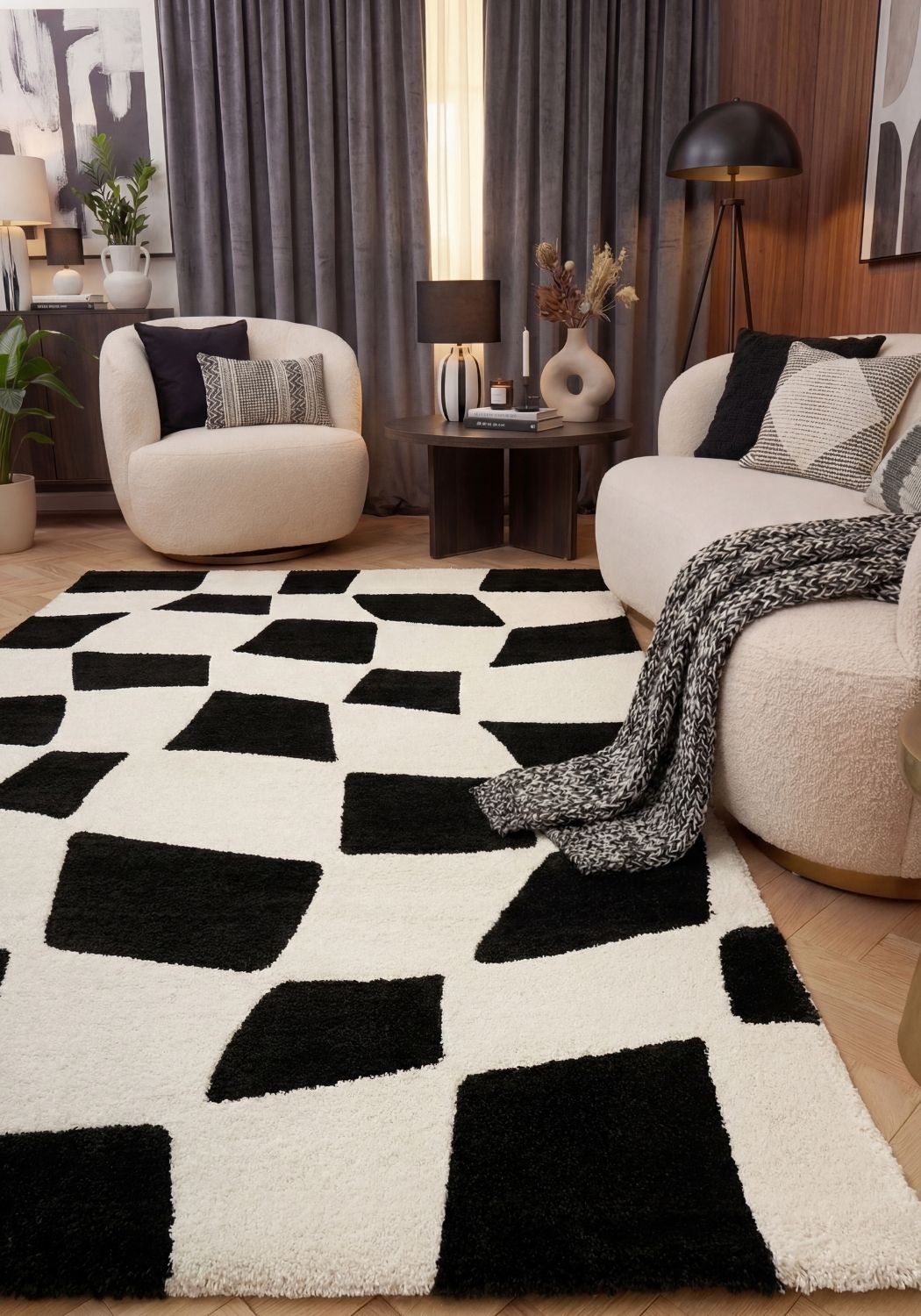 Joli Checkered Black & White Rug - PN Home