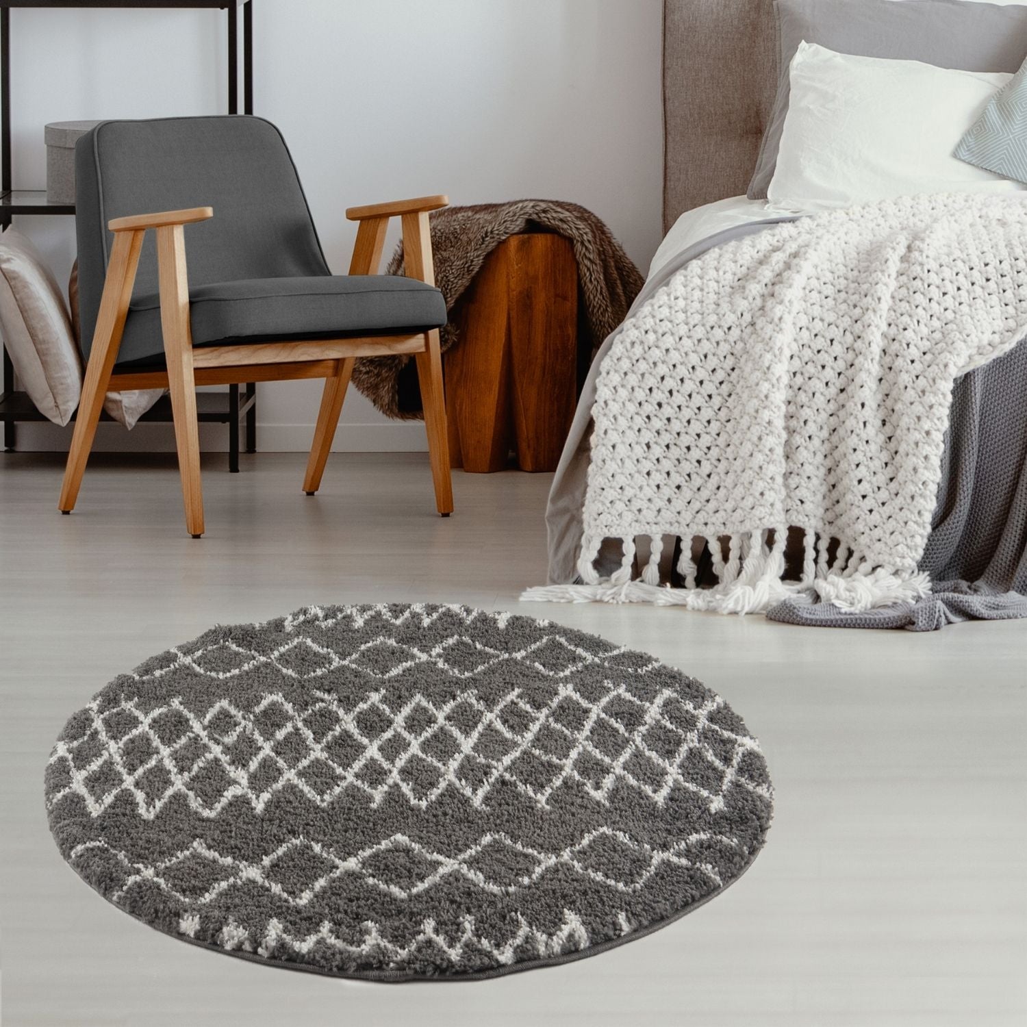 Moroccan Dark Grey Shaggy Rug | 940 - PN Home