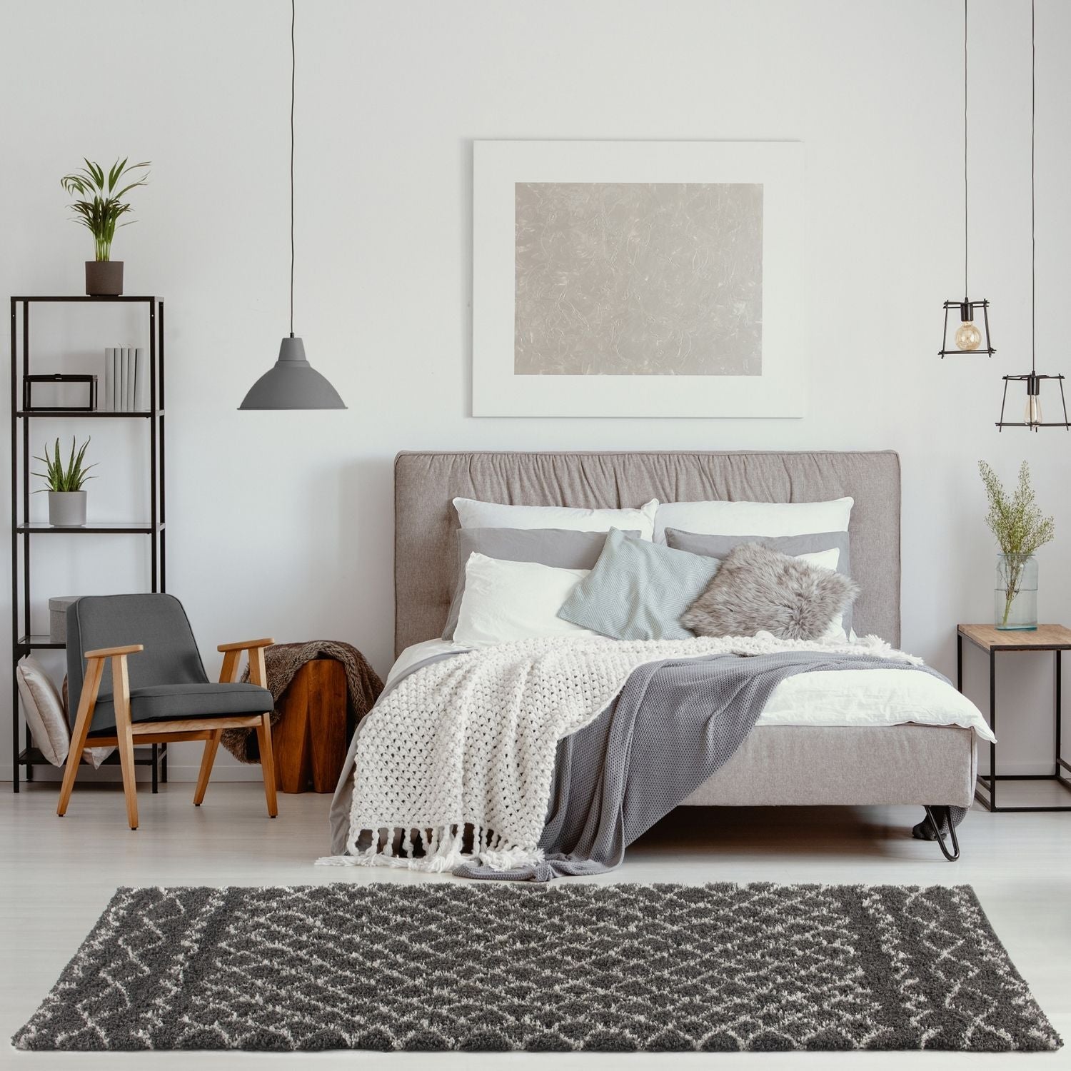 Moroccan Dark Grey Shaggy Rug | 940 - PN Home