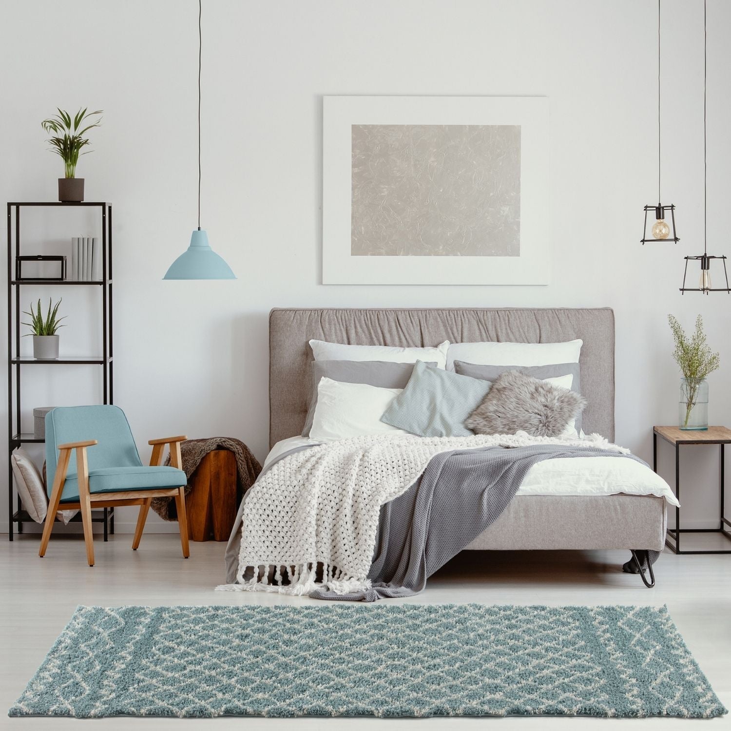 Moroccan Duck Egg Blue Shaggy Rug | 950 - PN Home