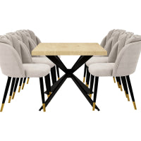 Milano Duke LUX Dining Set | a Oak Dining Table & 6 Dining Chairs with Gold End Caps