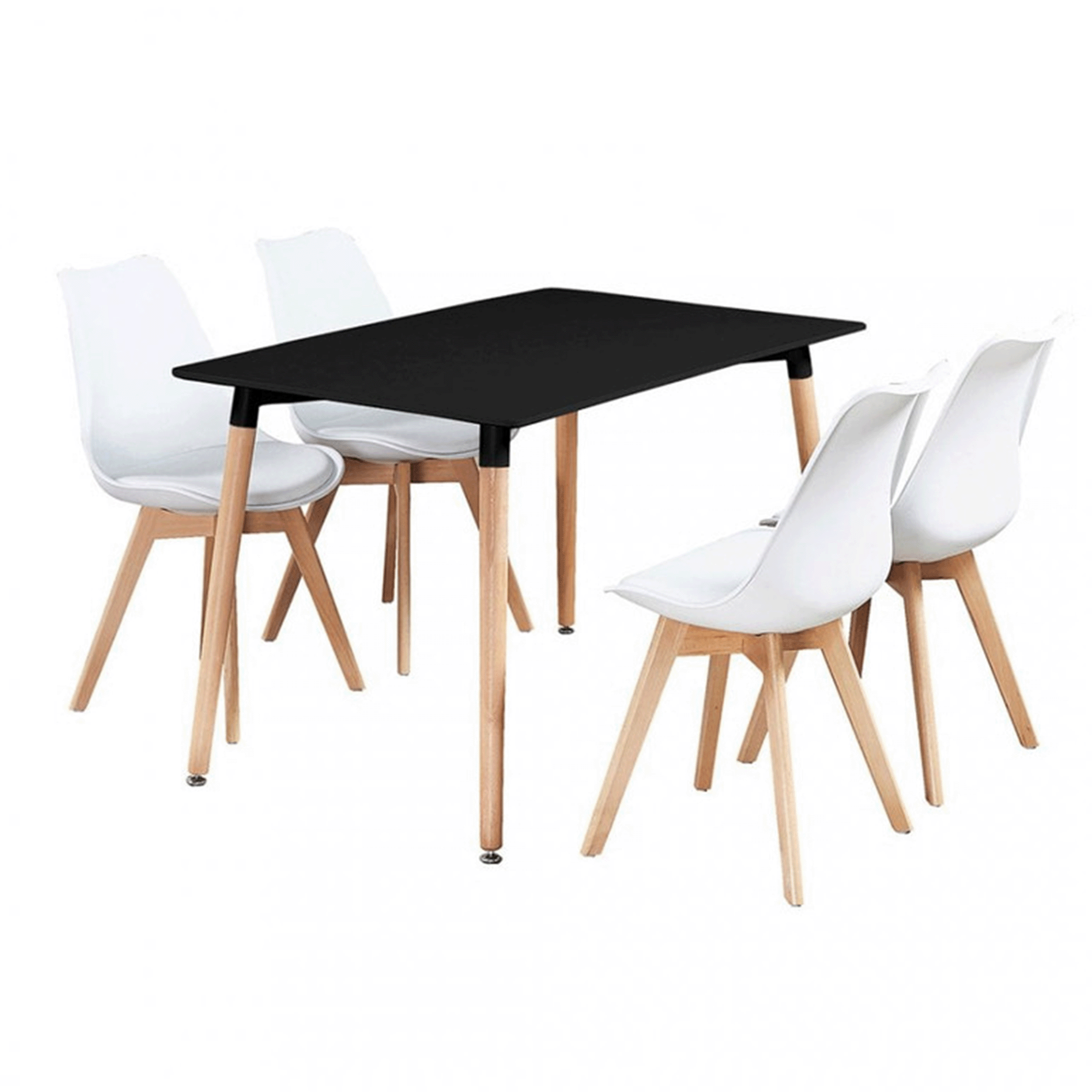 5PCs Dining Set - a Black Halo Dining Table & Set of 4 Lorenzo Tulip chairs with Padded Seat