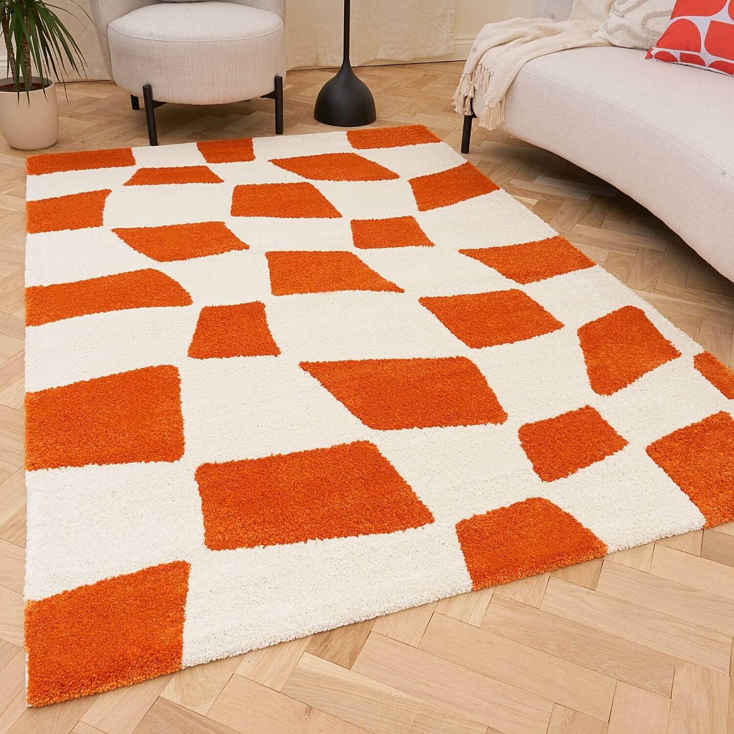 Joli Checkered Orange & White Rug - PN Home