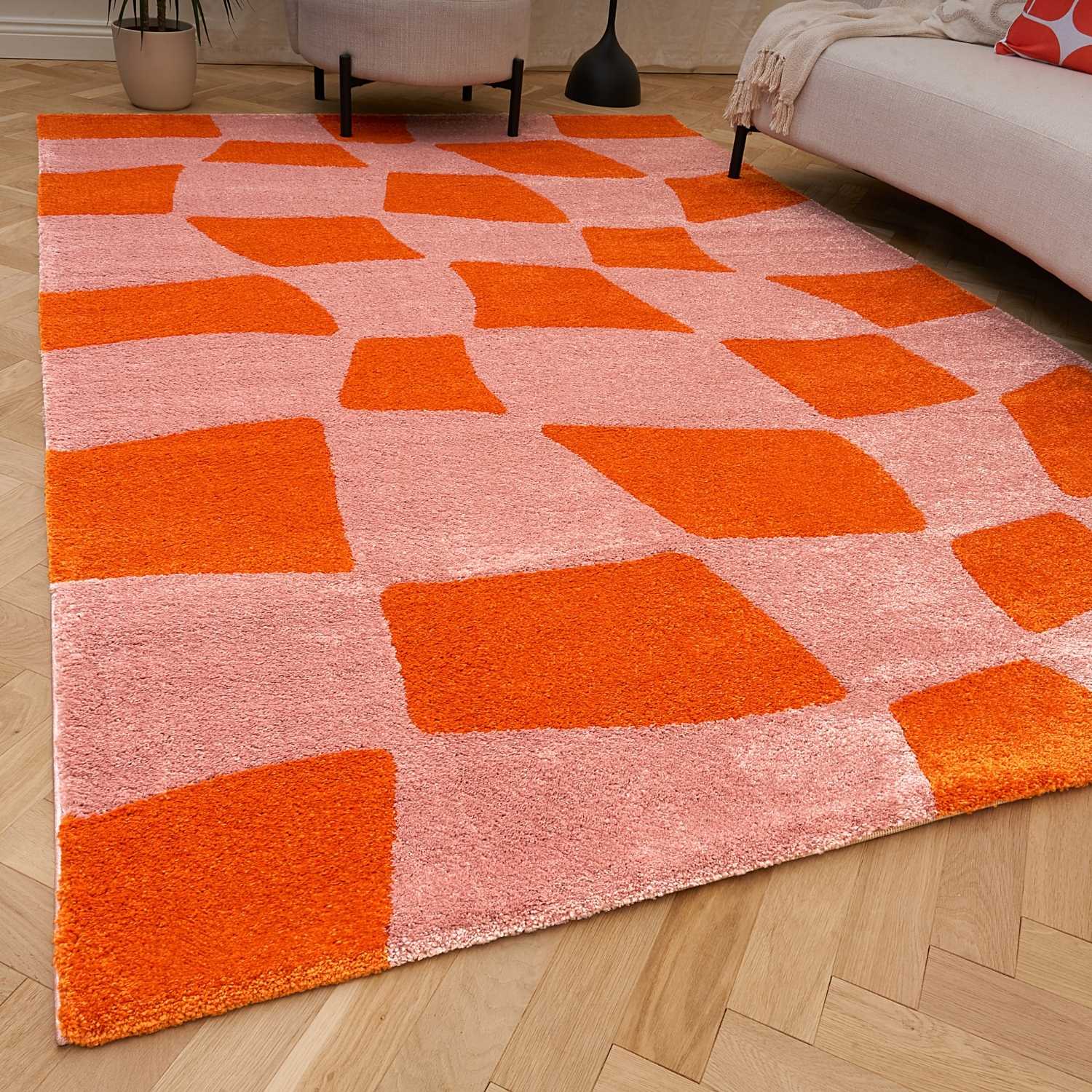 Joli Checkered Orange & Pink Rug - PN Home
