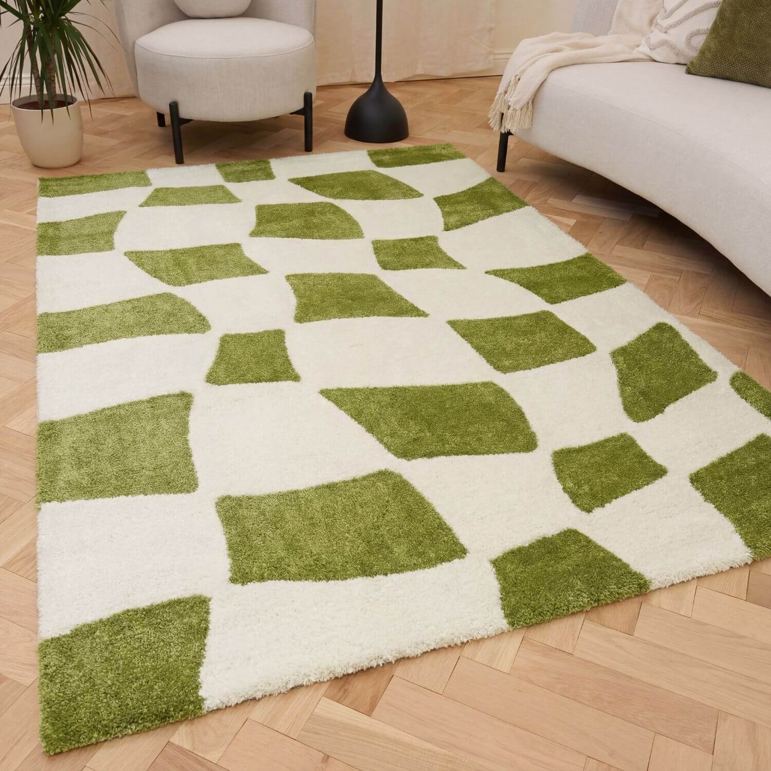 Joli Checkered Green & White Rug - PN Home