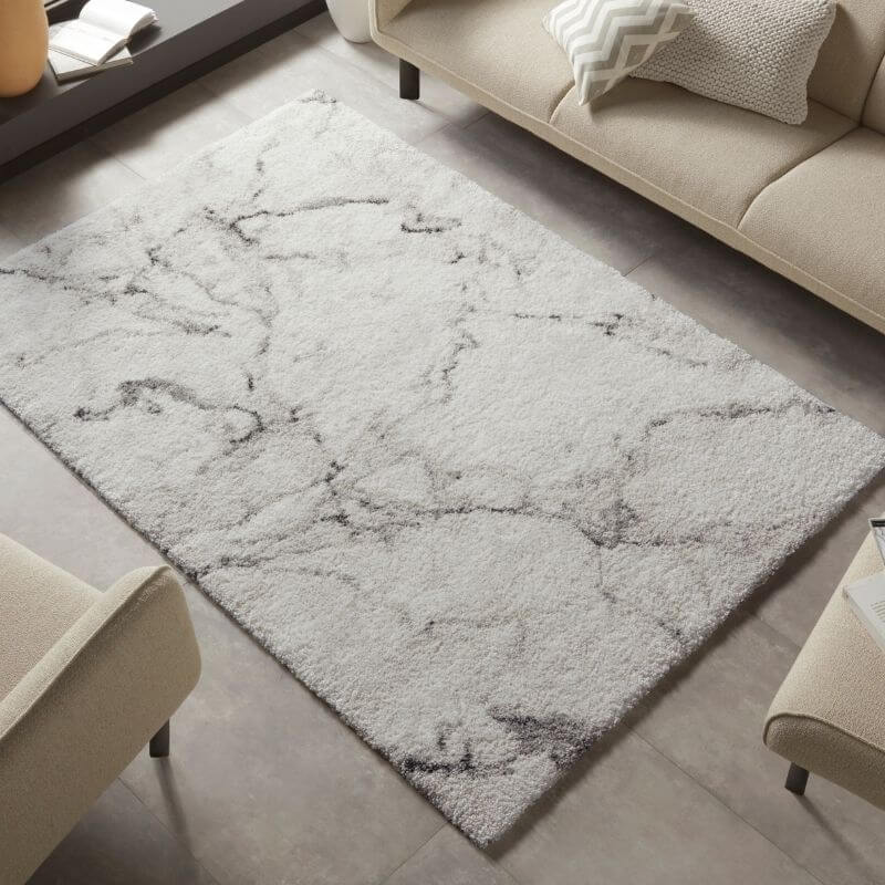 Deep-Pile Velour Abstract Rug Cream Colour - PN Home