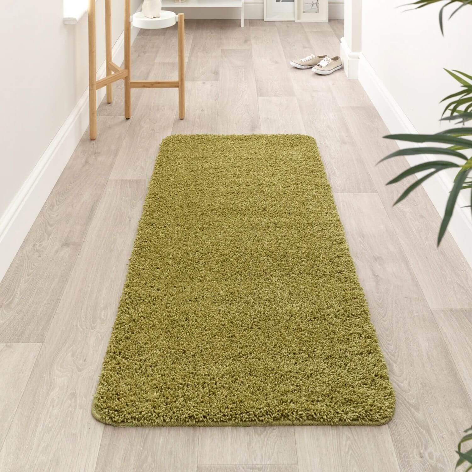 Washable Olive Green Shaggy Rug - PN Home