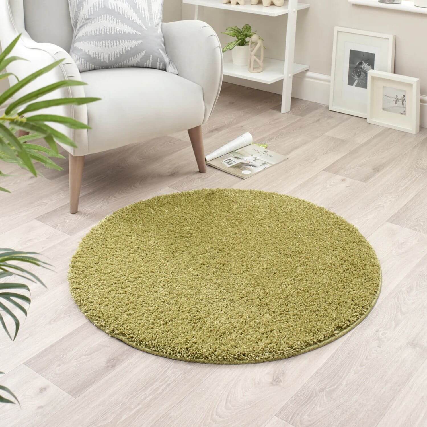 Washable Olive Green Shaggy Rug - PN Home