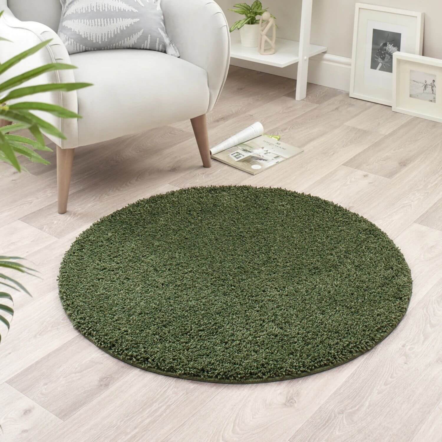 Washable Forest Green Shaggy Rug - PN Home