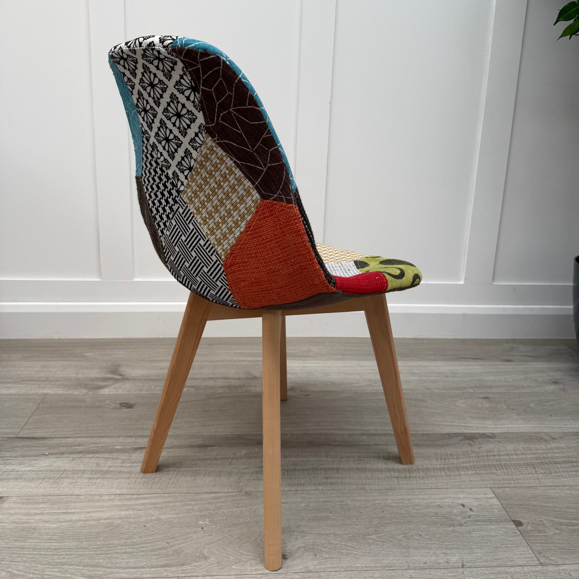 Patchwork Fabric Chair with Wooden Legs - Multicoloured - PN Home