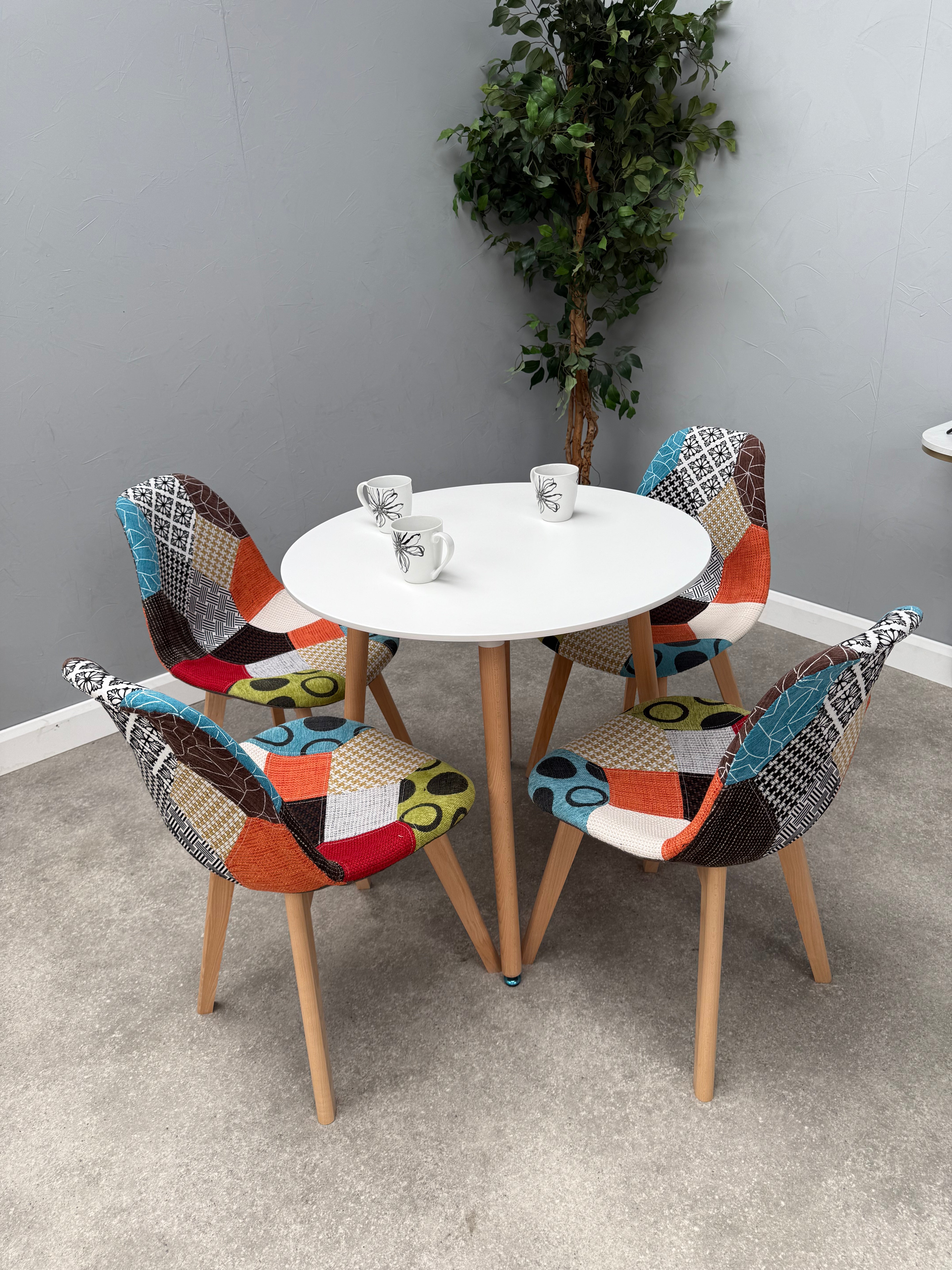 Patchwork Halo Dining Table Set - Set of 4 Patchwork Retro Chairs & a Halo Dining Table - PN Home