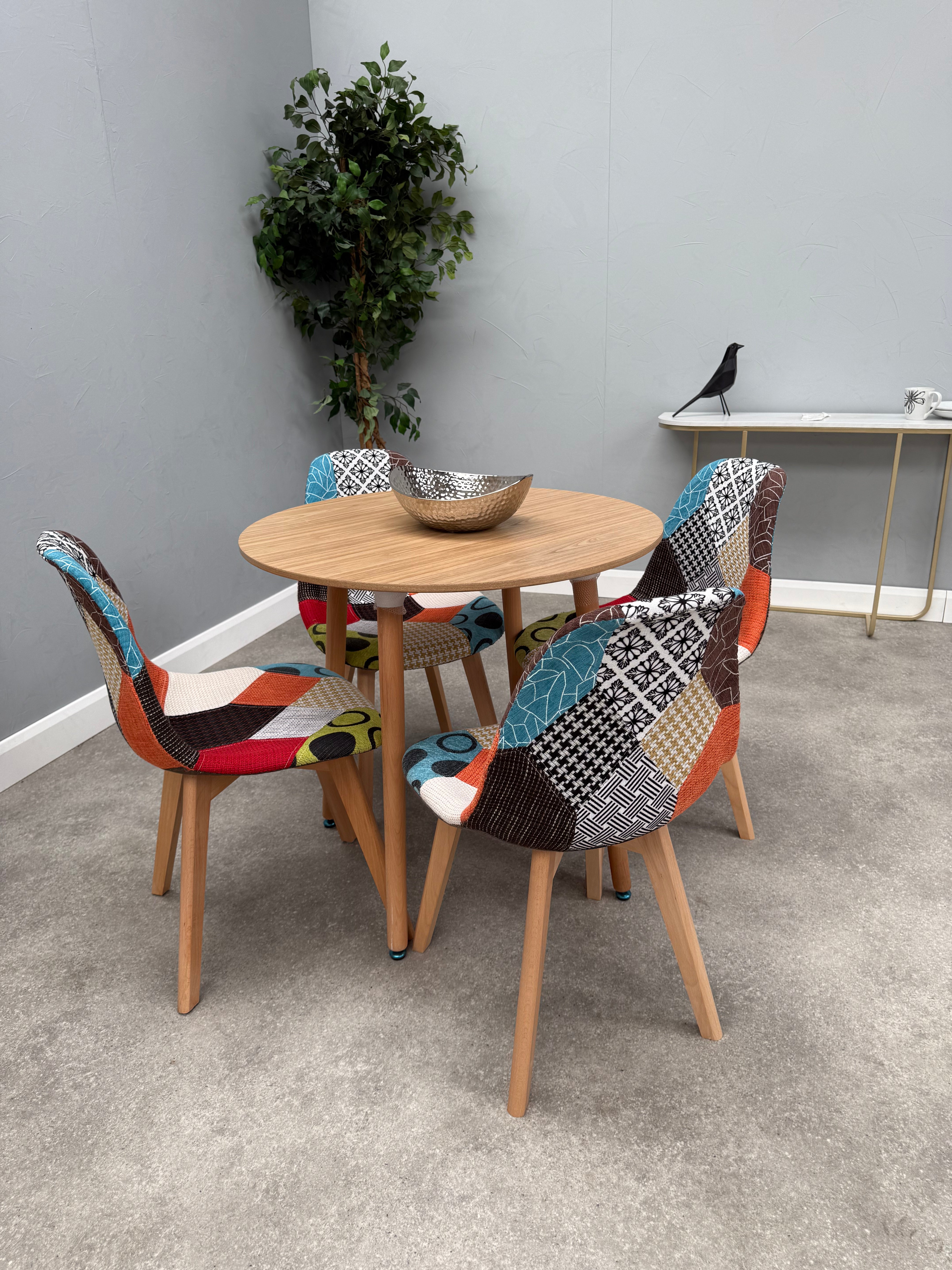 Patchwork Halo Dining Table Set - Set of 4 Patchwork Retro Chairs & a Halo Dining Table - PN Home