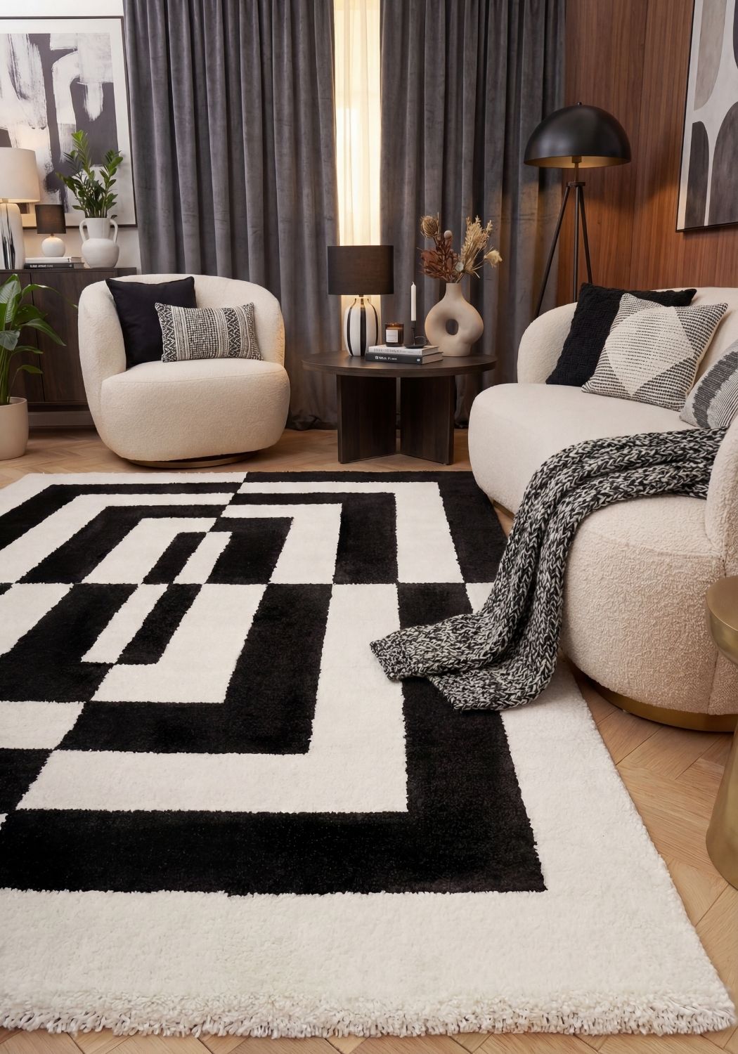 Joli Geometric Black & White Rug - PN Home