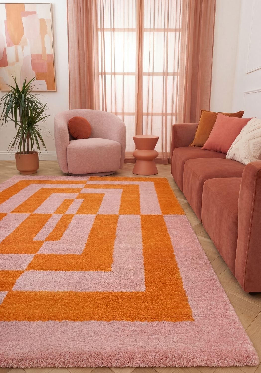 Joli Geometric Orange & Pink Rug - PN Home