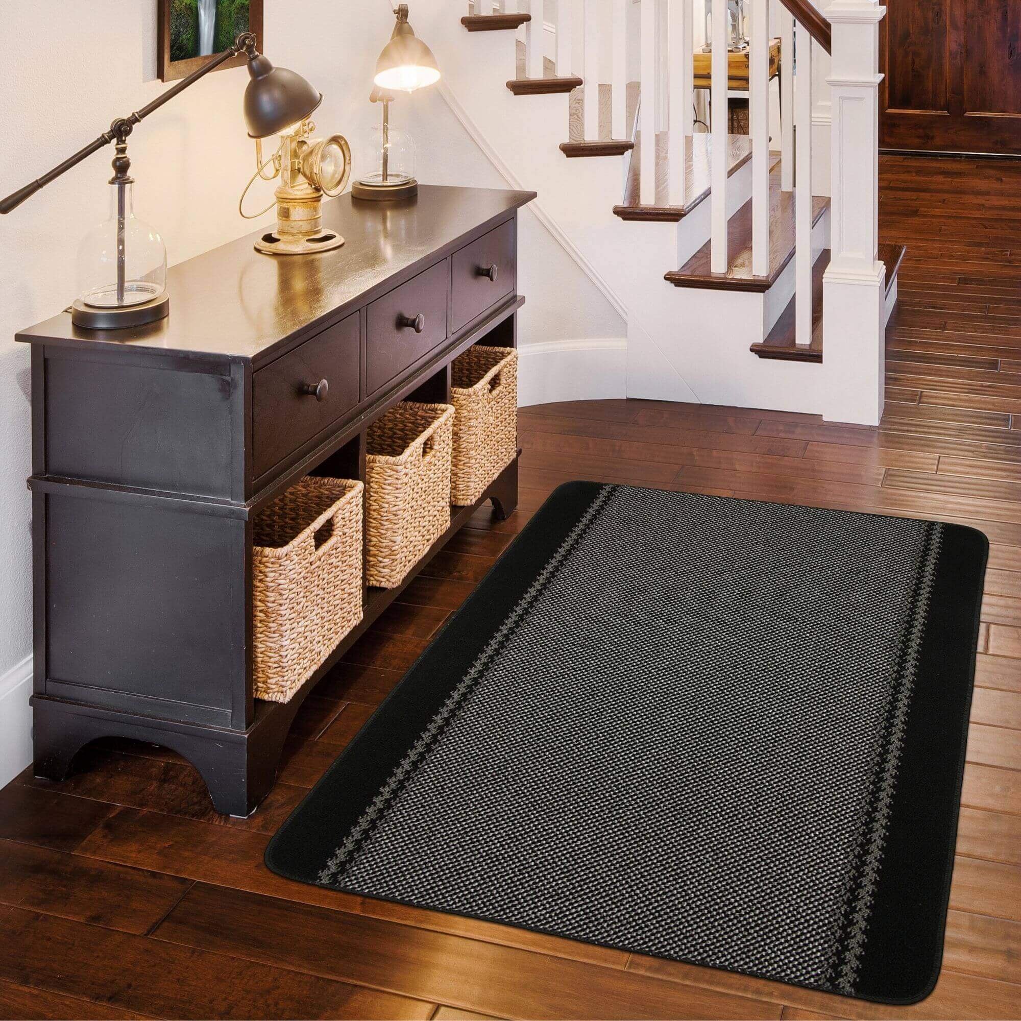 Washable Bordered Black Rug | 116Bl - PN Home