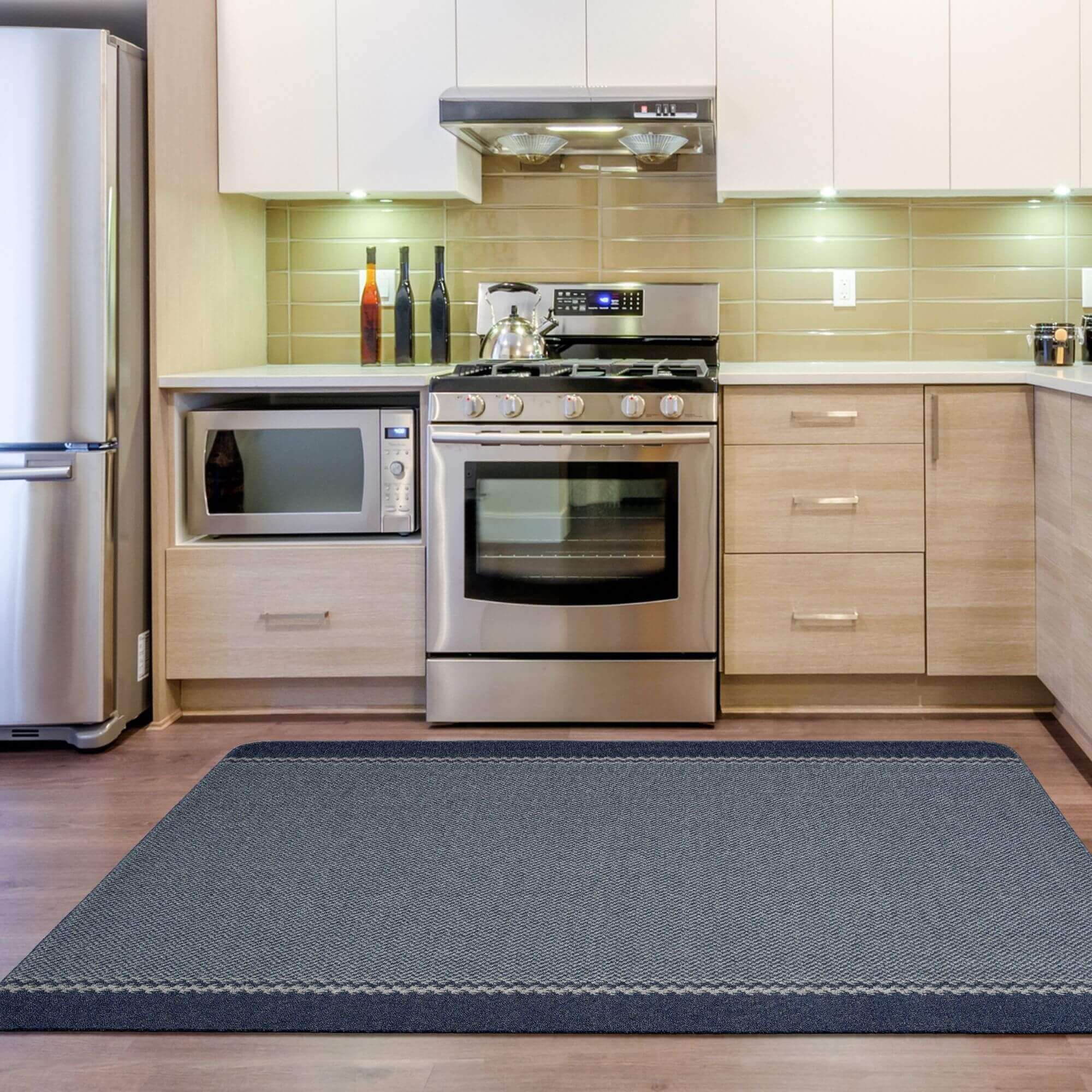 Washable Bordered Blue Rug | 116Blu - PN Home