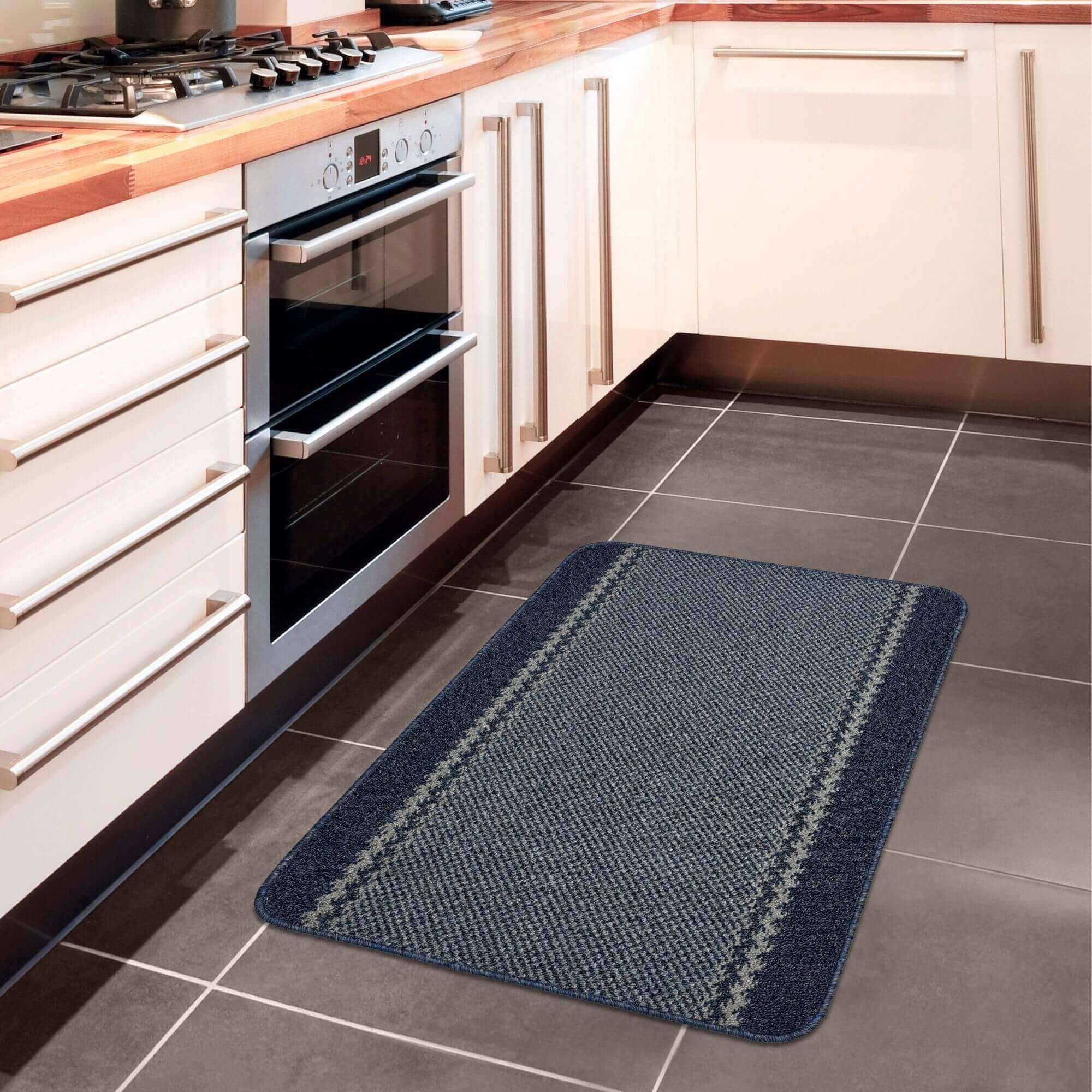 Washable Bordered Blue Rug | 116Blu - PN Home
