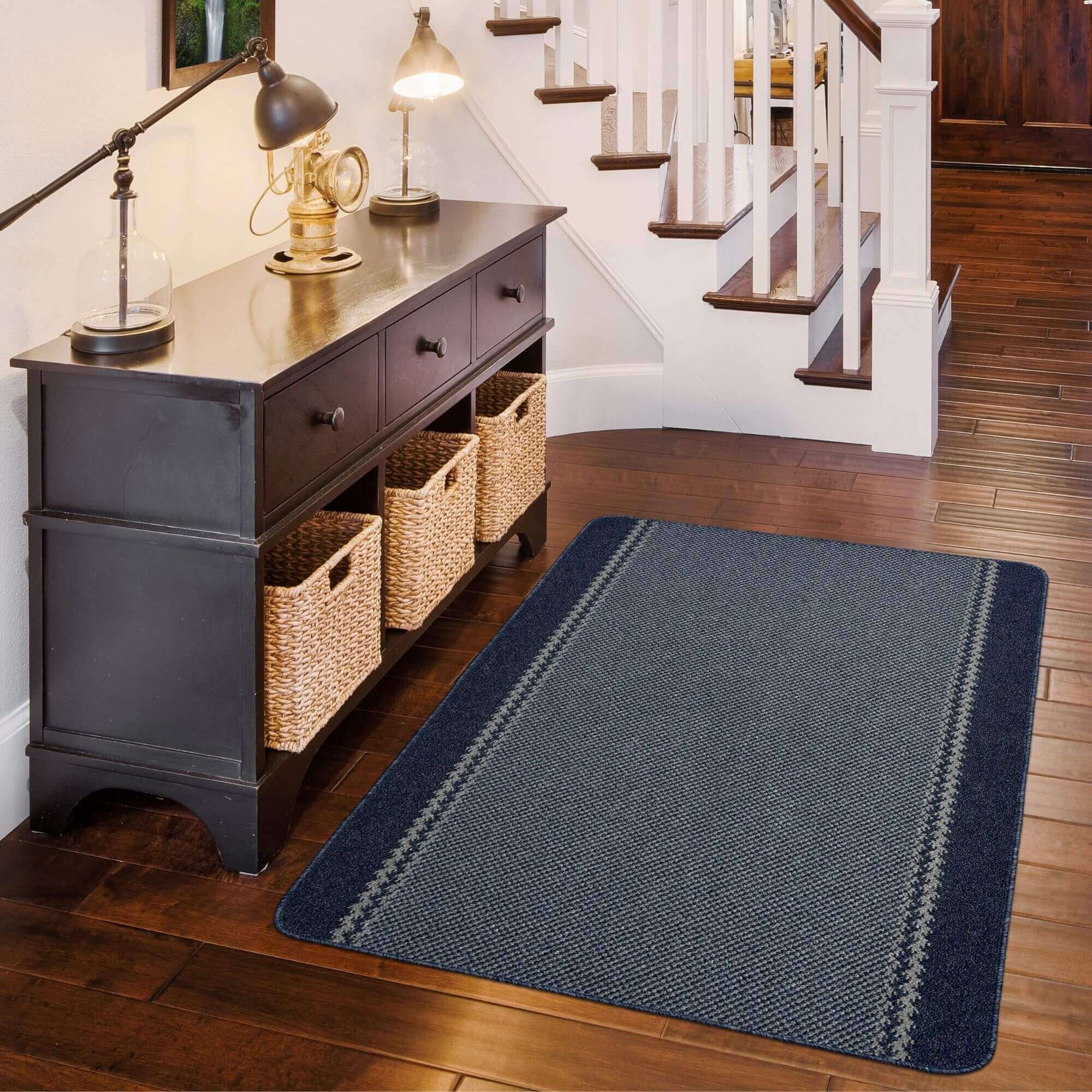 Washable Bordered Blue Rug | 116Blu - PN Home