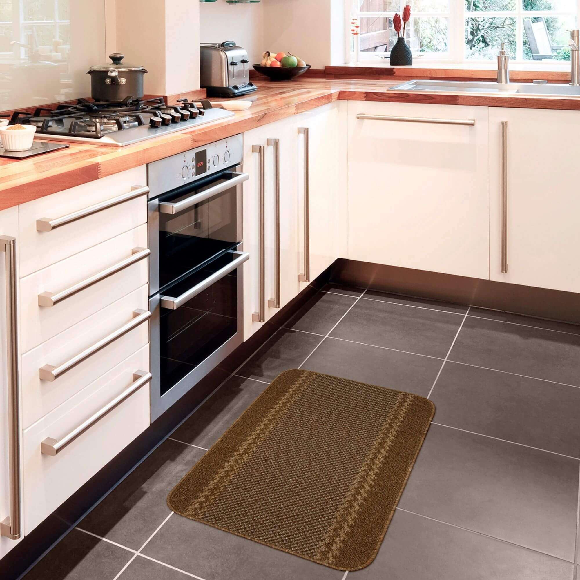Washable Bordered Brown Rug | 116Br - PN Home