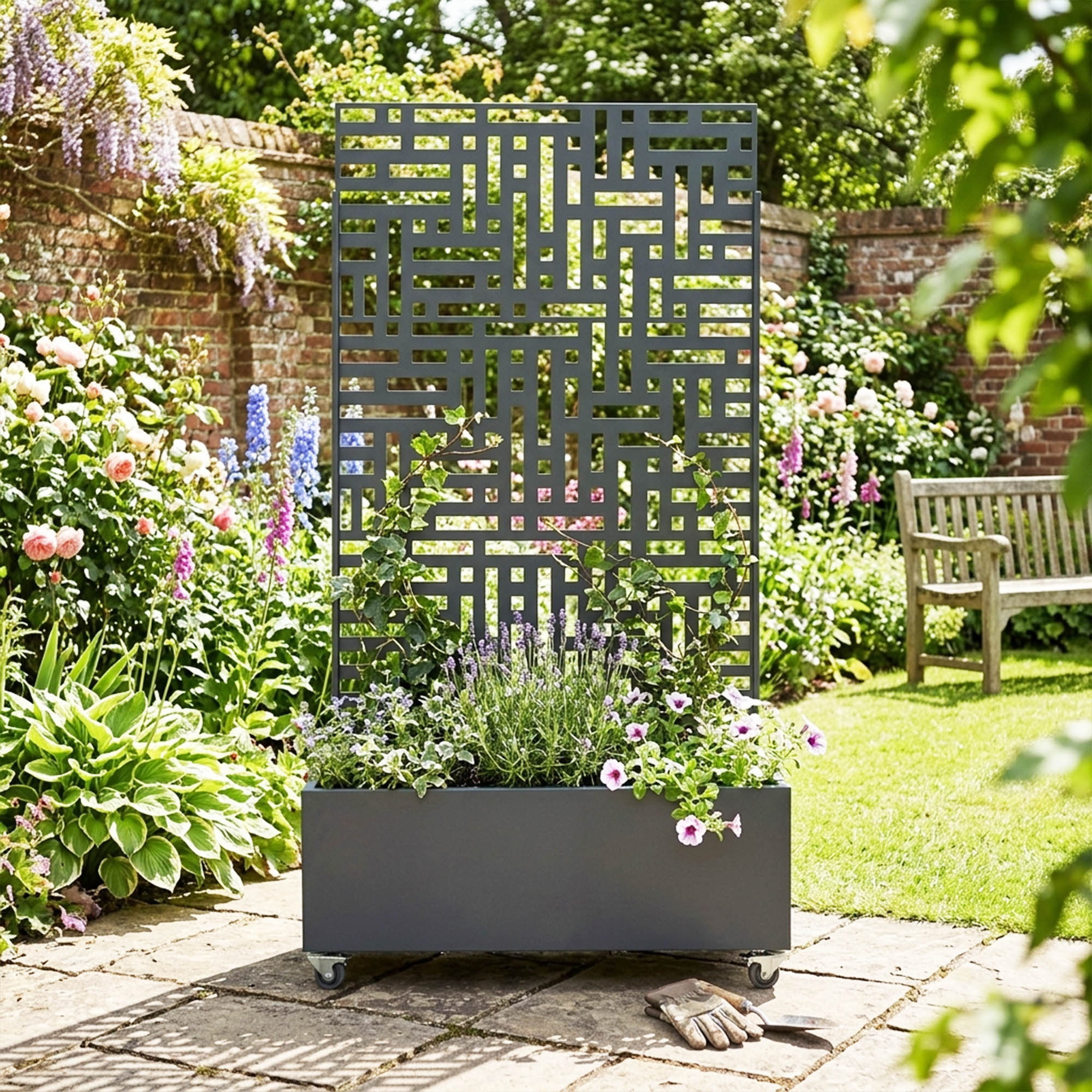 Metal Indoor/Outdoor Privacy Screen with Plant Pot - 90cm x 180cm