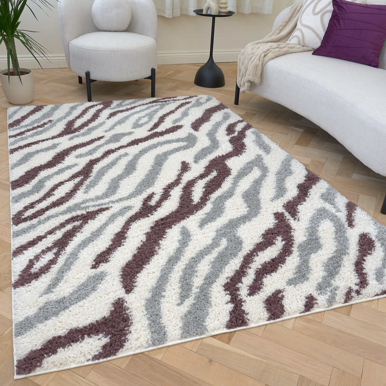 Moodi Shaggy Grey/Purple Mauvine Rug - PN Home