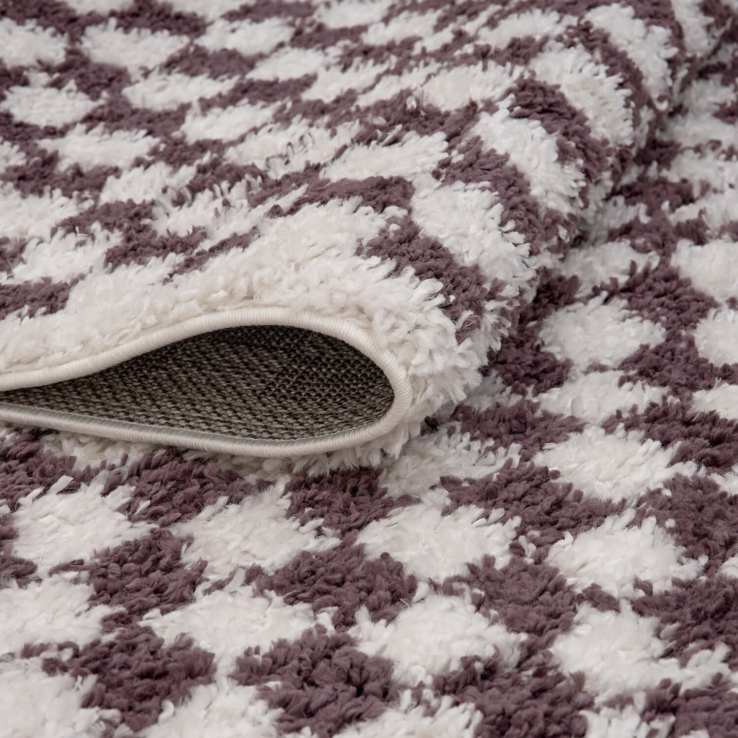 Moodi Shaggy Purple Mosscheck Rug - PN Home