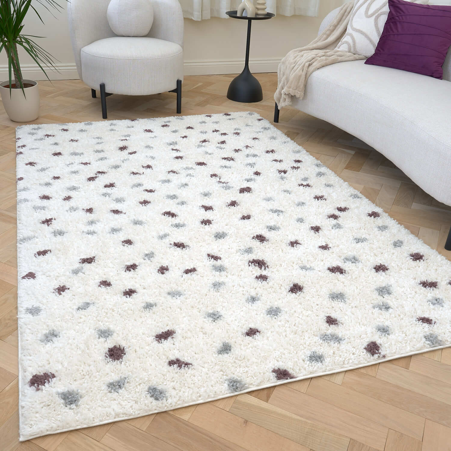 Moodi Shaggy Grey/Purple Plumetis Rug - PN Home