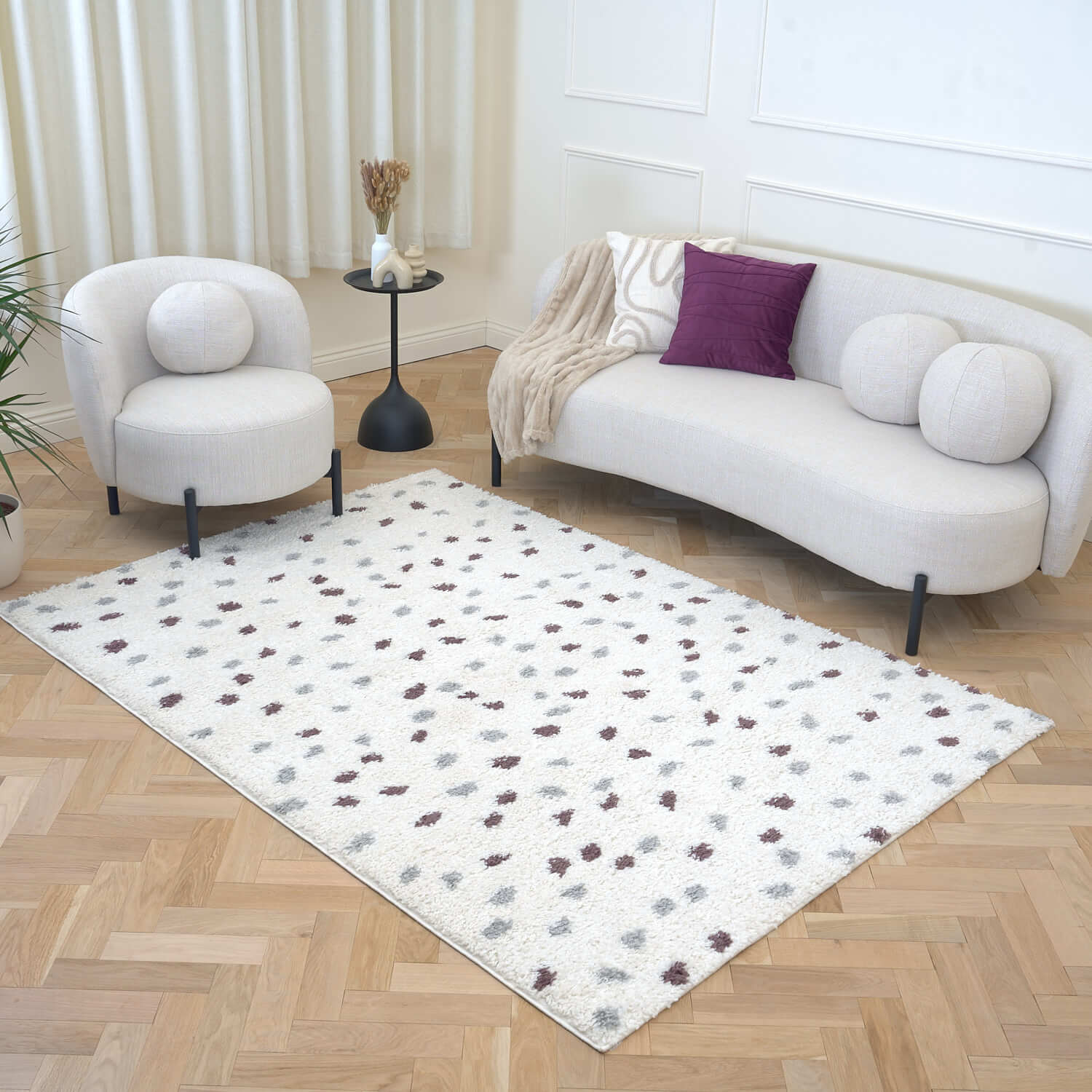Moodi Shaggy Grey/Purple Plumetis Rug - PN Home
