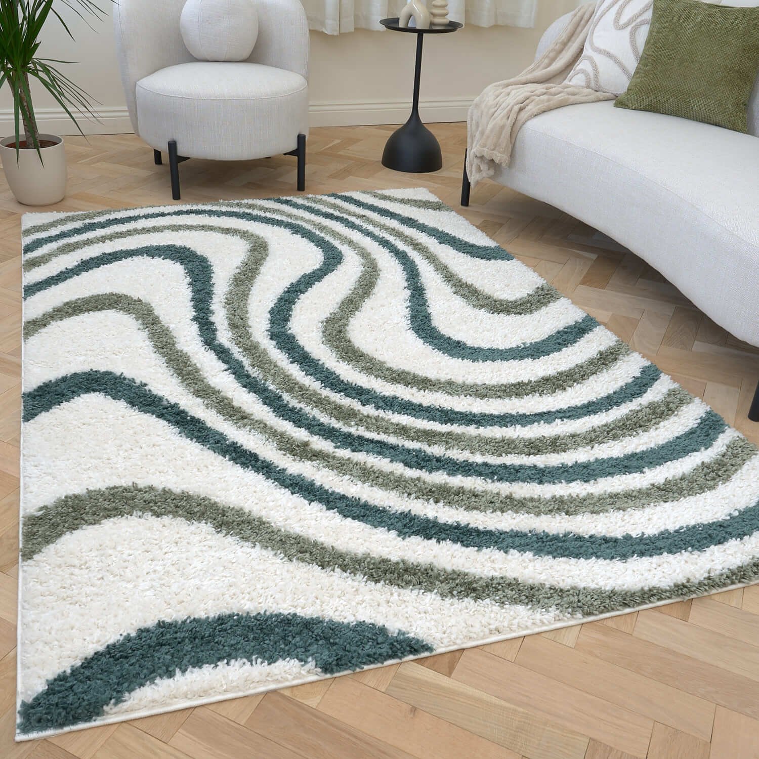 Moodi Shaggy Green Rippletide Rug - PN Home