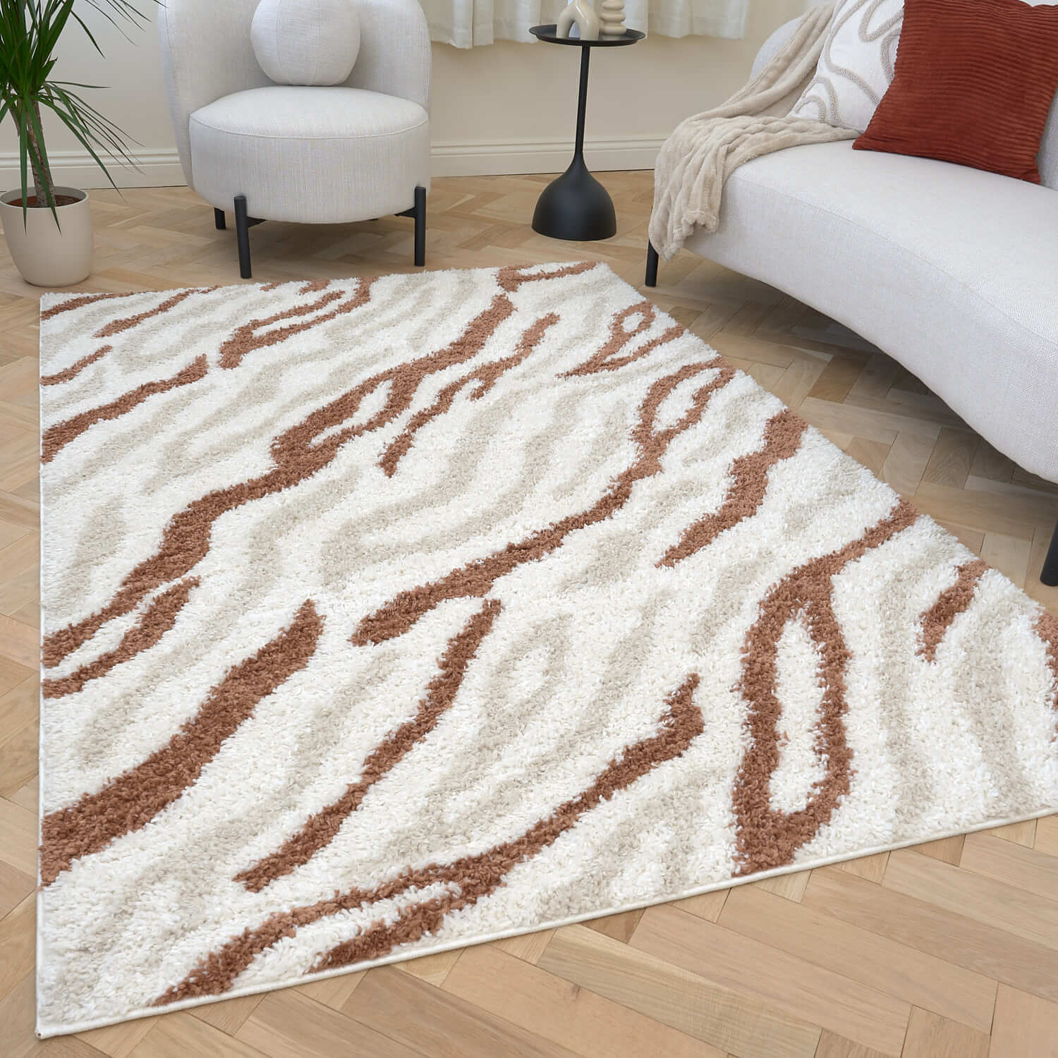 Moodi Shaggy Cream/Terra Savara Rug - PN Home